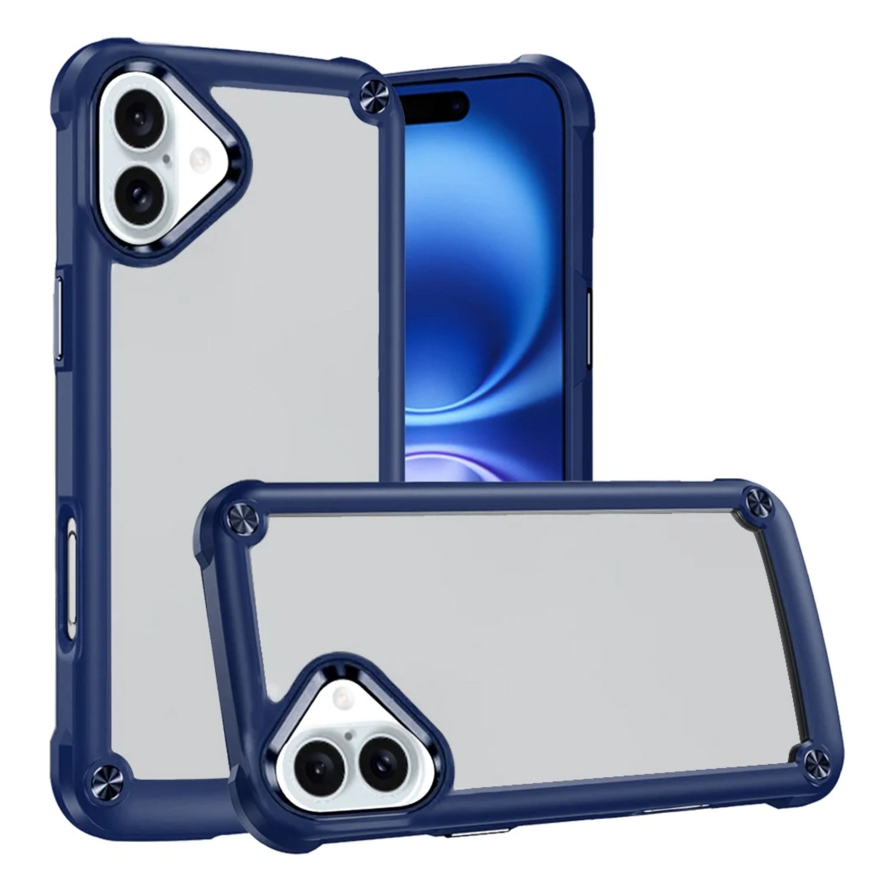Kitcheniva - Raised Camera Lip Metal Buttons Phone Case With Tempered Glass For iPhone 17 - Blue
