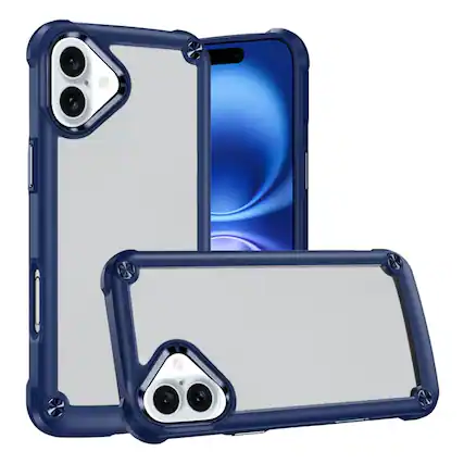 Front. Kitcheniva - Raised Camera Lip Metal Buttons Phone Case With Tempered Glass For iPhone 17 Blue - Blue.