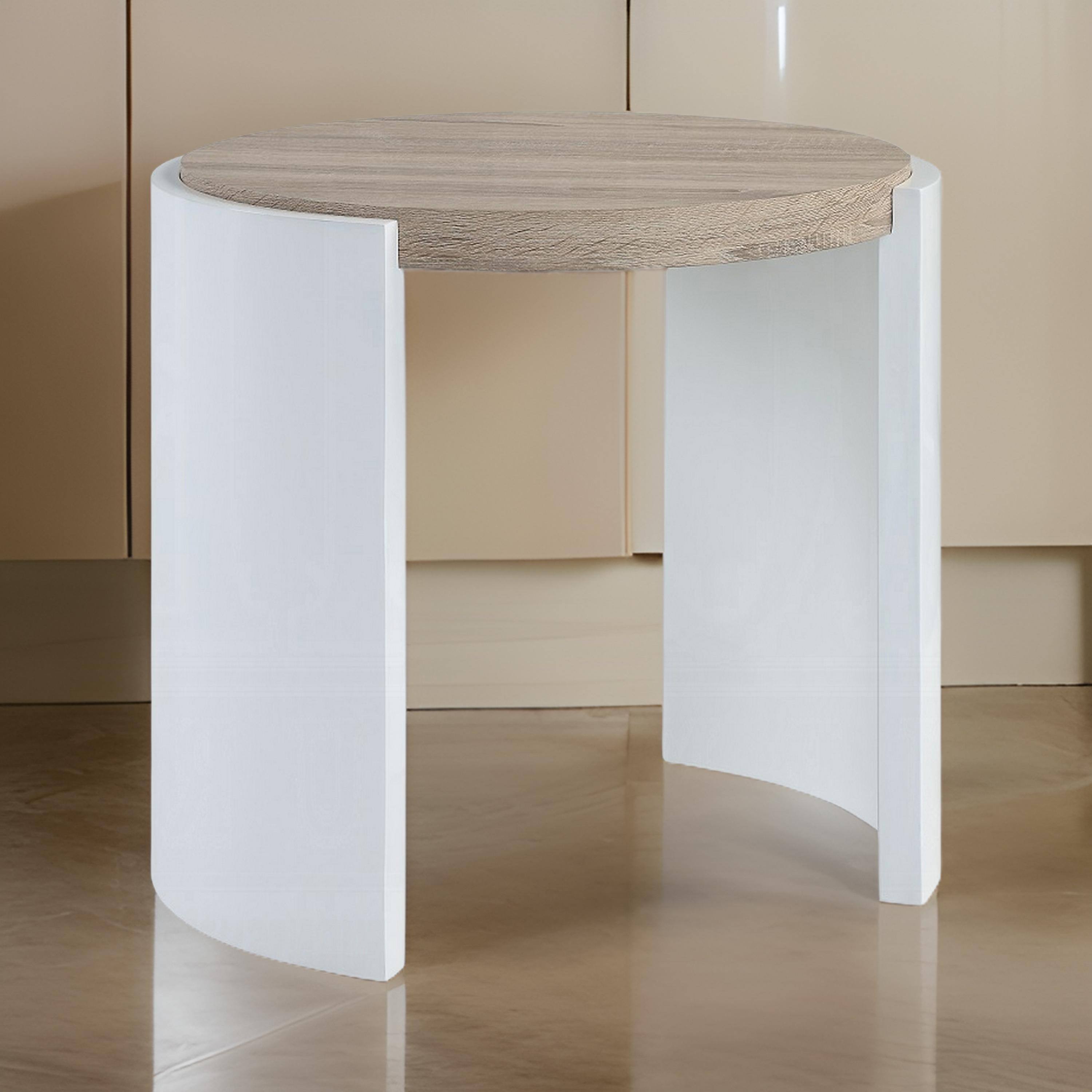 Alt View 5. Manhattan Lane - Romani Side End Table, White High Gloss Wood, Oval 26 Inch - White, Brown.
