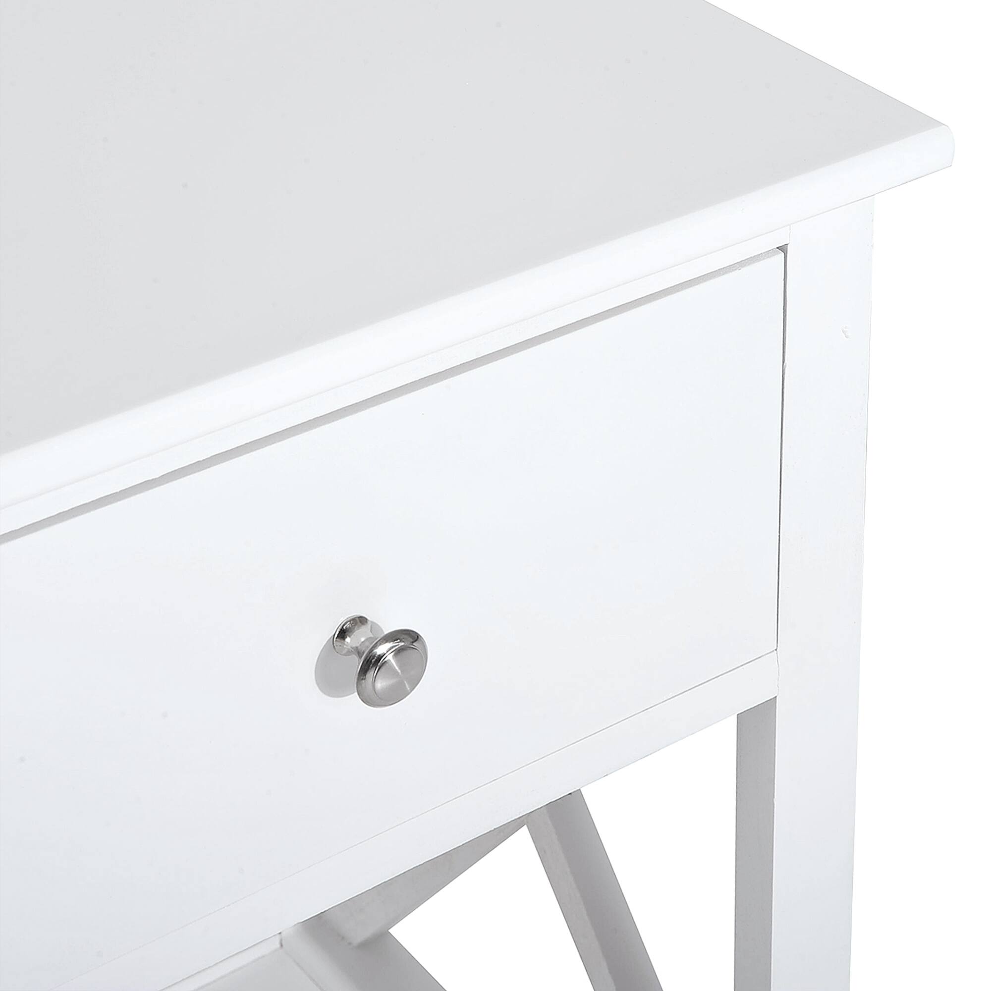 Alt View 4. Homcom - X Frame Design Wood End Table / Nightstand with Storage Drawer - White.