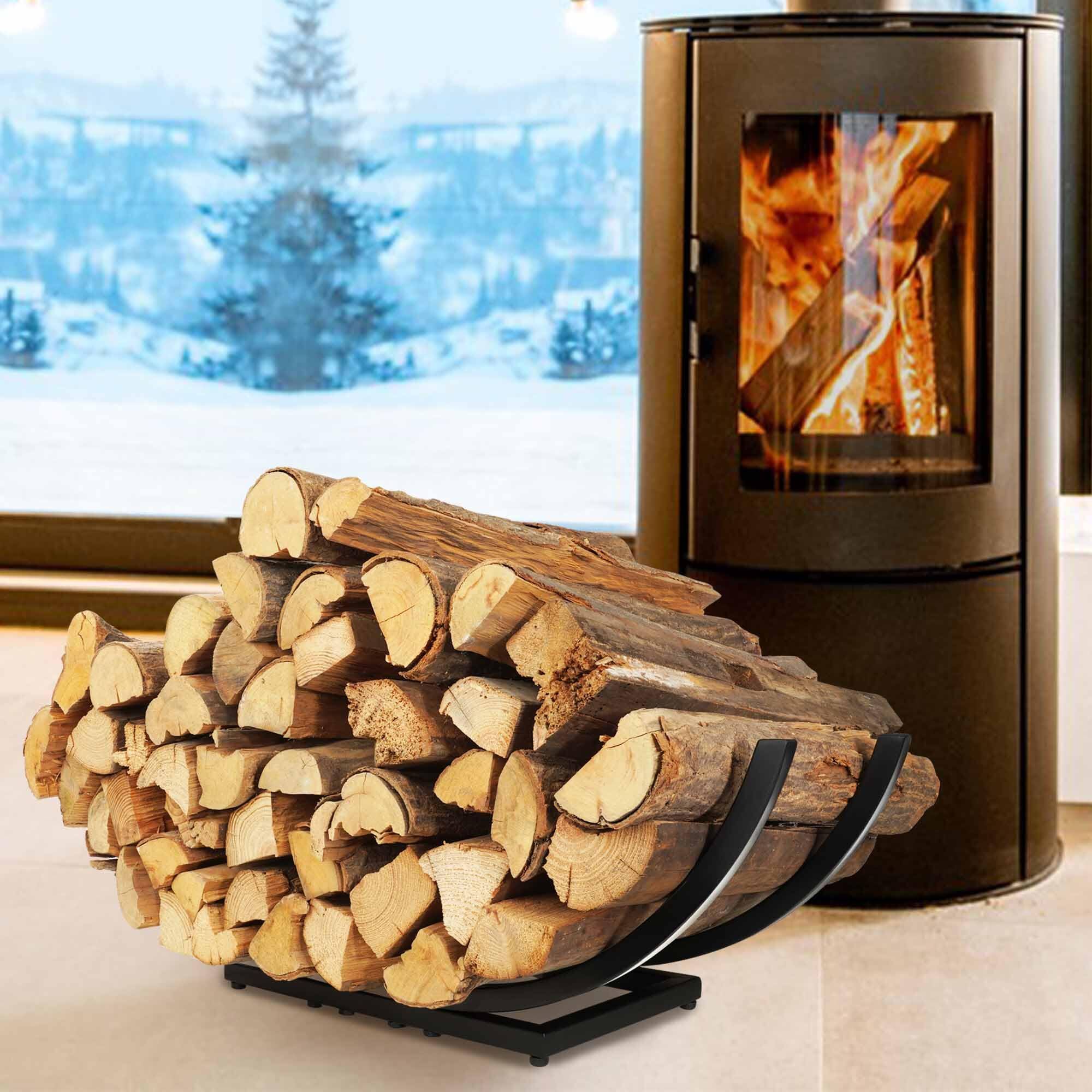 Front. JETRANSPORT - Curved Firewood Rack Holder: 22 Inch Heavy Duty Small Holder For Fireplace Indoor - Outdoor Log Wood - 30Inch.