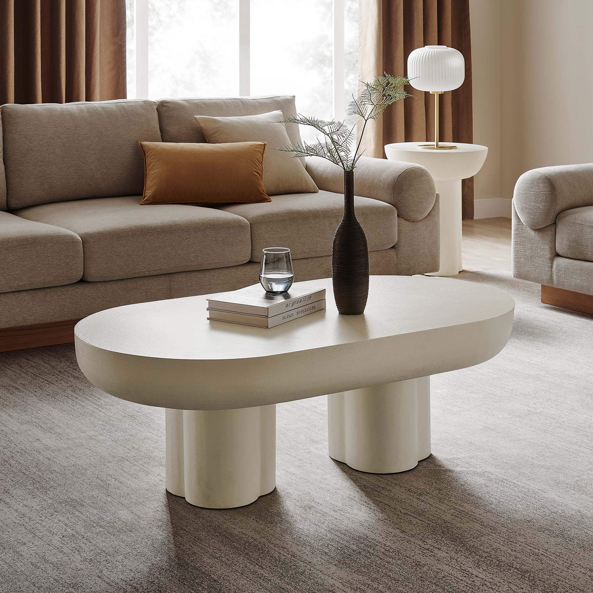 Caspian Oval Concrete Coffee Table by Modway - White