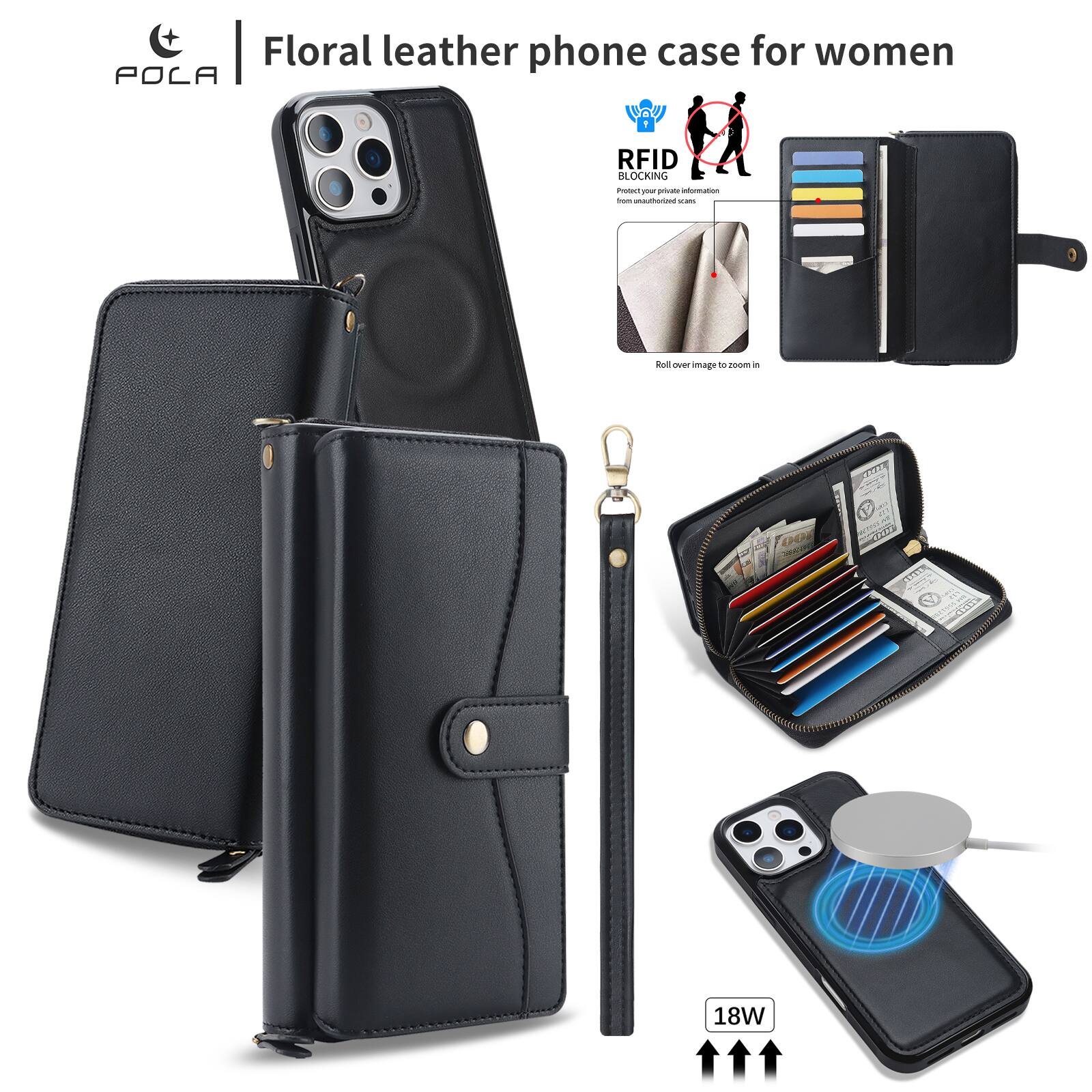 Floral leather phone case for women  
POLA  
RFID BLOCKING  
Protect your private information  
Iron unauthorized cm  
Roll over image to zoom in  
18W