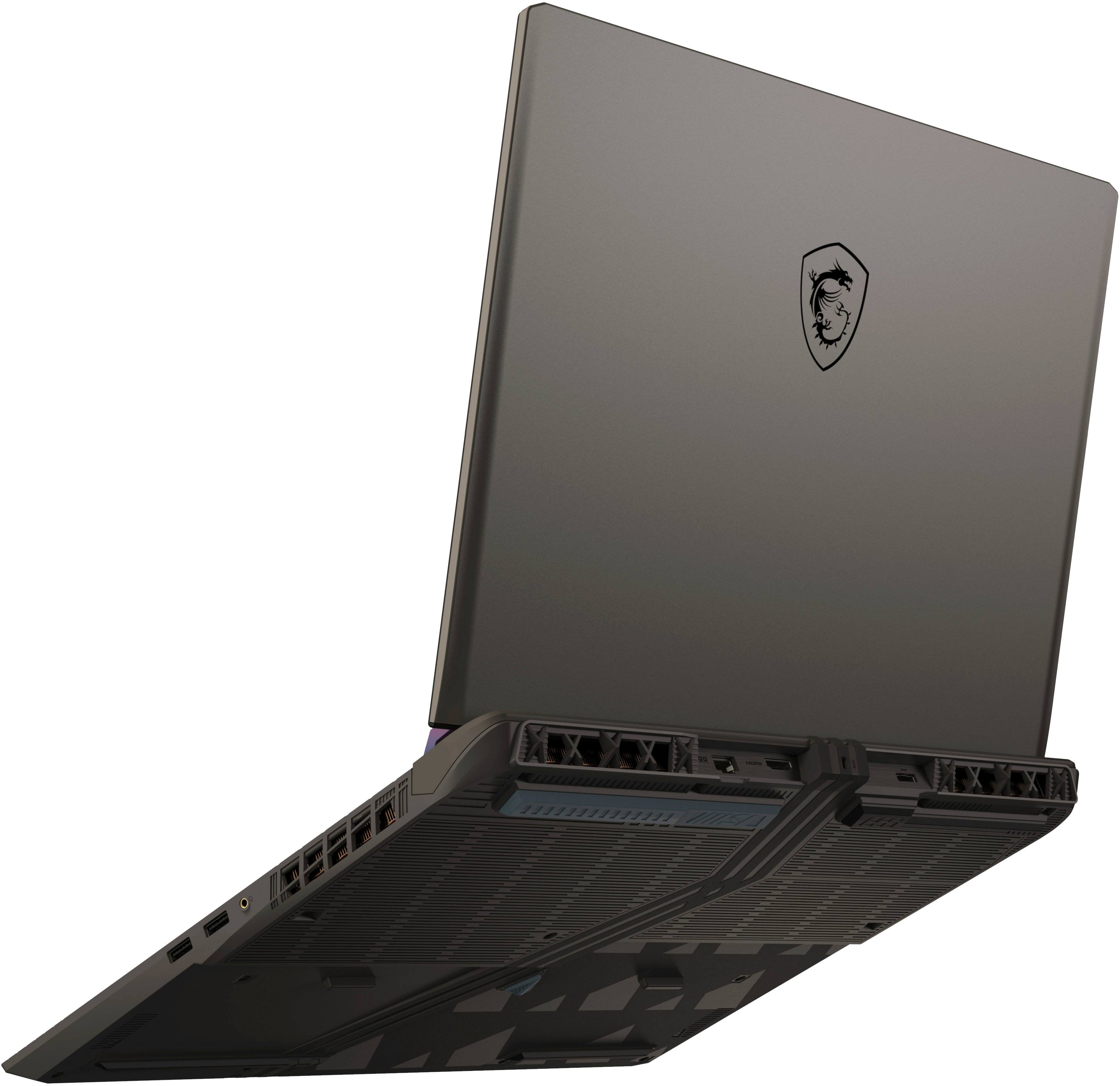 Alt View 5. MSI - 18" Gaming Laptop 2560 x 1600 (QHD+) - AMD Ryzen 9 9955HX with 32GB Memory - GeForce RTX 5070 Ti - 2 TB SSD - Cosmo Gray, Gray.