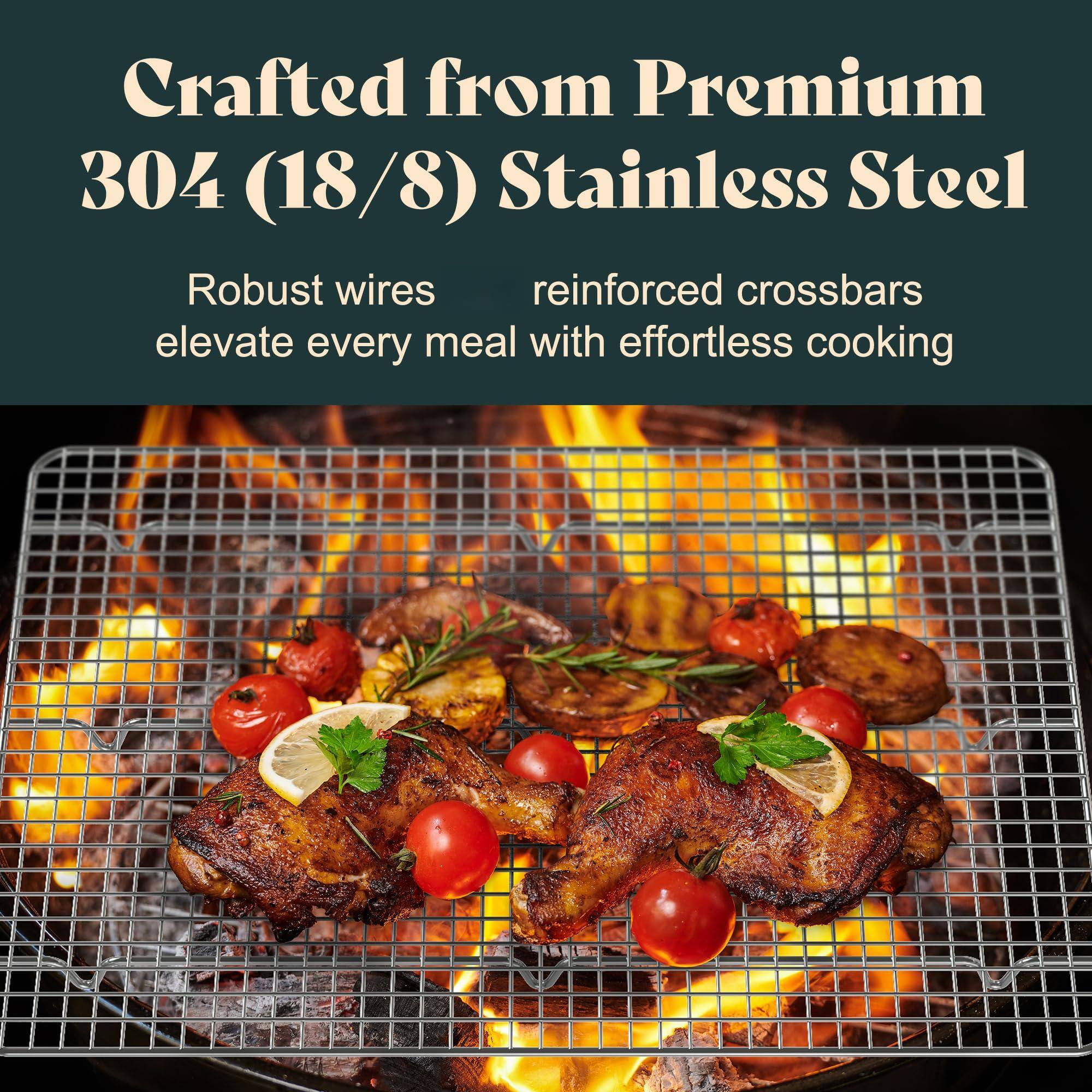 Crafted from Premium 304 (18/8) Stainless Steel

Robust wires reinforced crossbars elevate every meal with effortless cooking