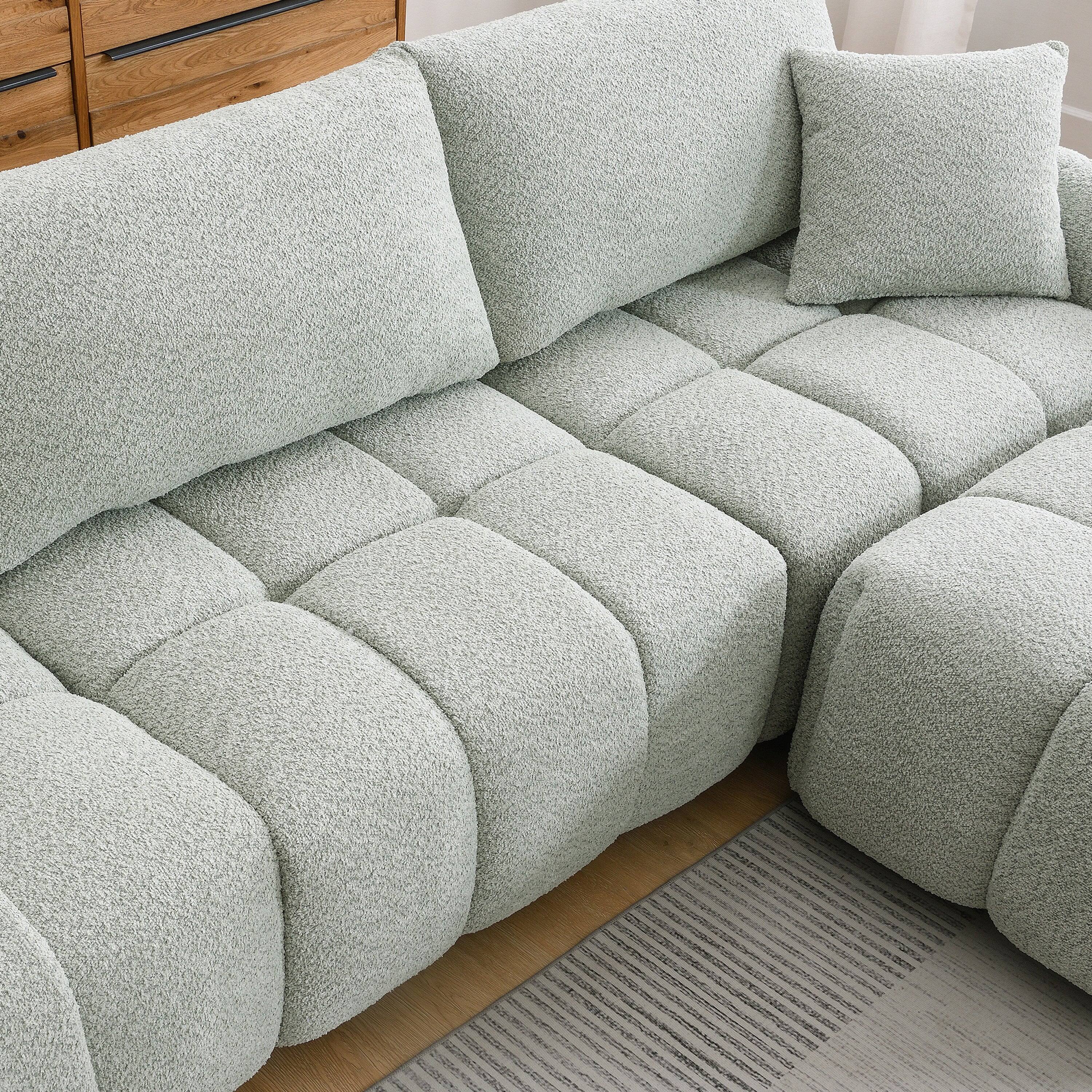 Alt View 2. Boyel Living - Modular Sectional Sofa L Shape Pull-line Design Boucle Light Green 4 Seat - Light Green.