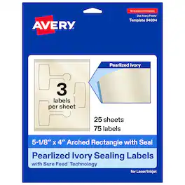 Avery - Avery® Sealing Labels, 5-1/8" x 4", Pearlized Ivory, 75 Total