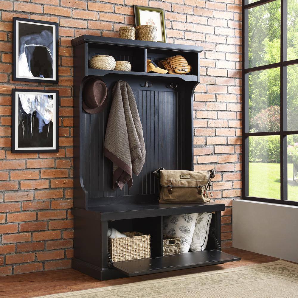 Alt View 4. Crosley Furniture - Seaside Hall Tree - Distressed Black.
