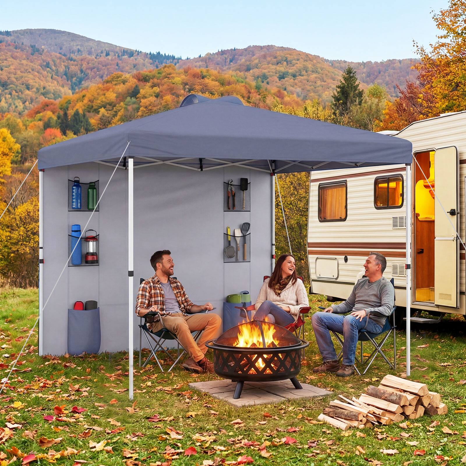 Alt View 4. Costway - Costway Pop up Canopy Tent with Sidewall, 6 Pockets, Instant Setup Commercial Gazebo - Gray.