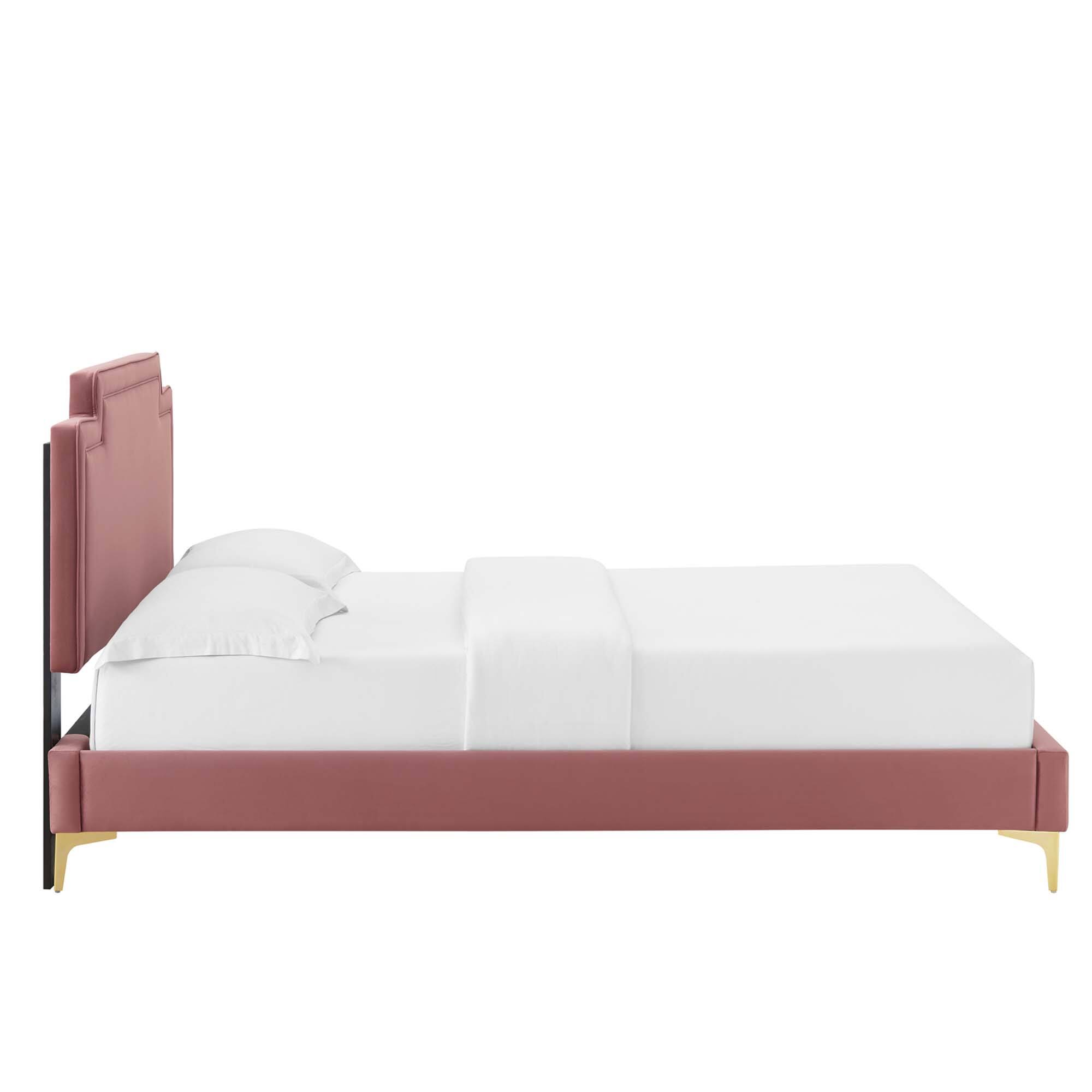 Back. Modway - Sienna Performance Velvet Queen Platform Bed - Red.