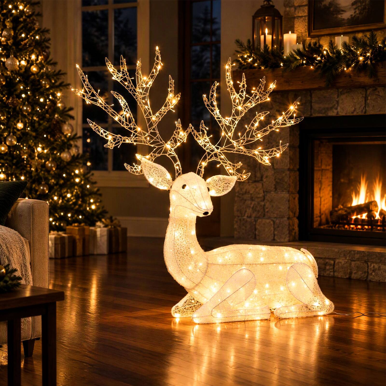 Alt View 4. Costway - Costway Lighted Kneeling Christmas Reindeer with 280 Warm White LED Lights, Zip Ties - White.