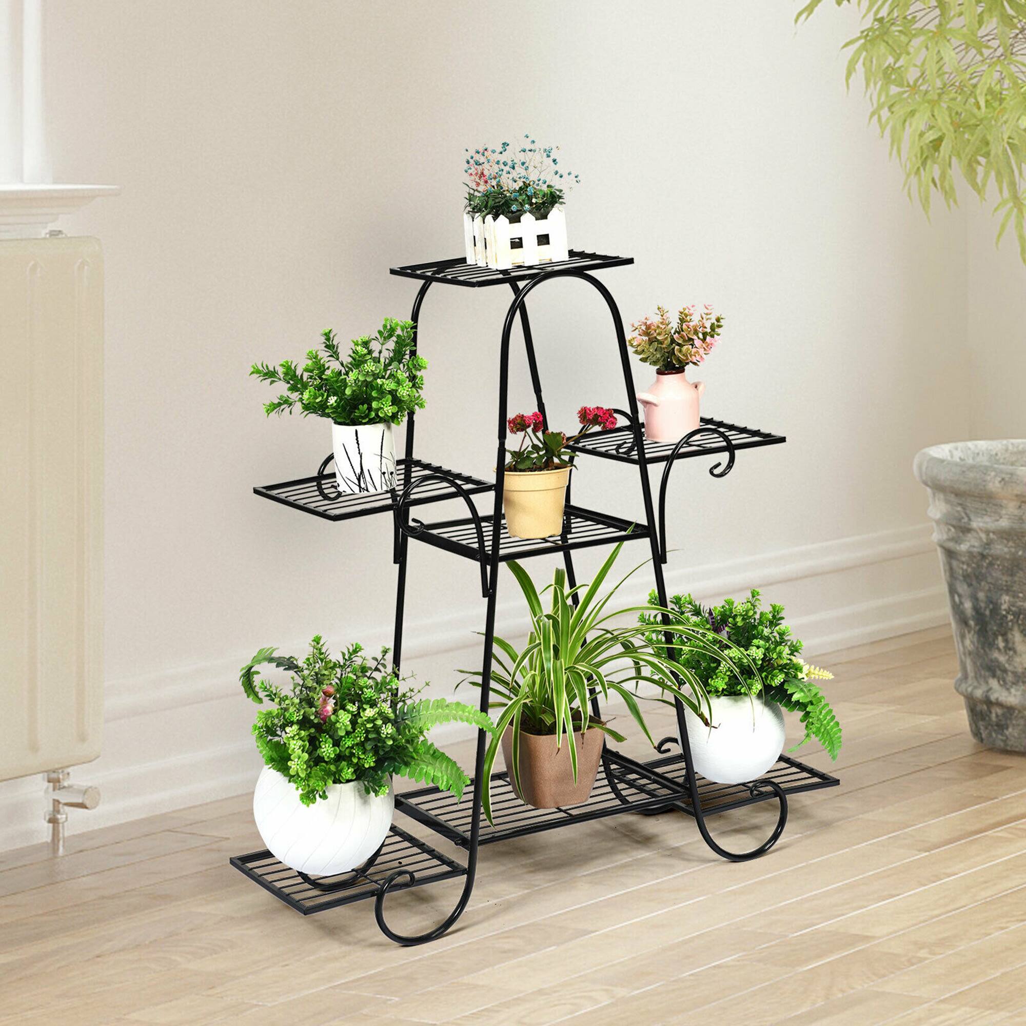 Alt View 5. Costway - 7 Tier Plant Stand Metal Shelf Multilayer Potted Display Rack Patio Garden - Black.