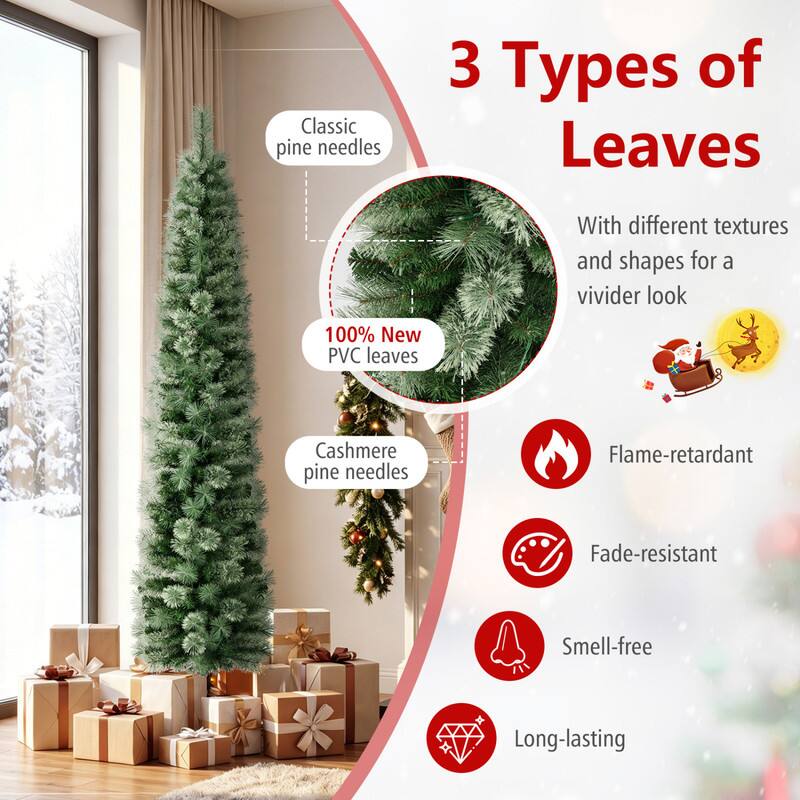 WELLFOR 7ft Pre‑Lit Artificial Christmas Tree, Slim Pencil Xmas Tree ...