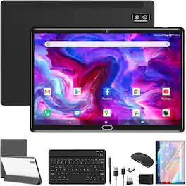 Qukenk - 2025 Latest Android 13 Tablet, 2 in 1 Tablet 10.1 Inch, Tablets with Keyboard, 64GB ROM + 4GB RAM, Octa-Core - Black