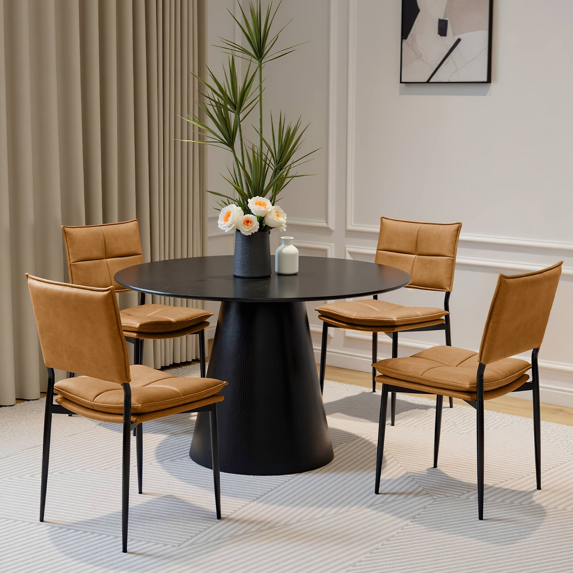 Alt View 2. KERDOM - Upholstered Kitchen Side Chairs Set of 2, Mid-Century PU Leather Dinner Chairs with Back and Metal Legs for Restaurant - Brown.