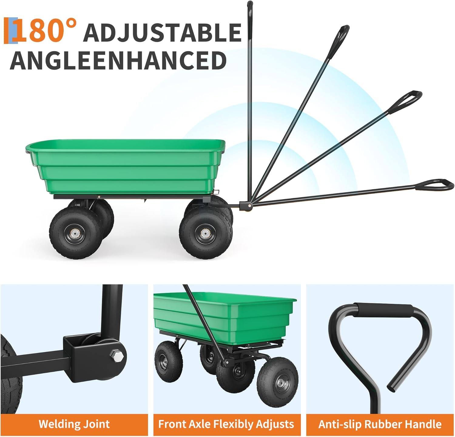 180° Adjustable Angle Enhanced

- Welding Joint
- Front Axle Flexibly Adjusts
- Anti-slip Rubber Handle