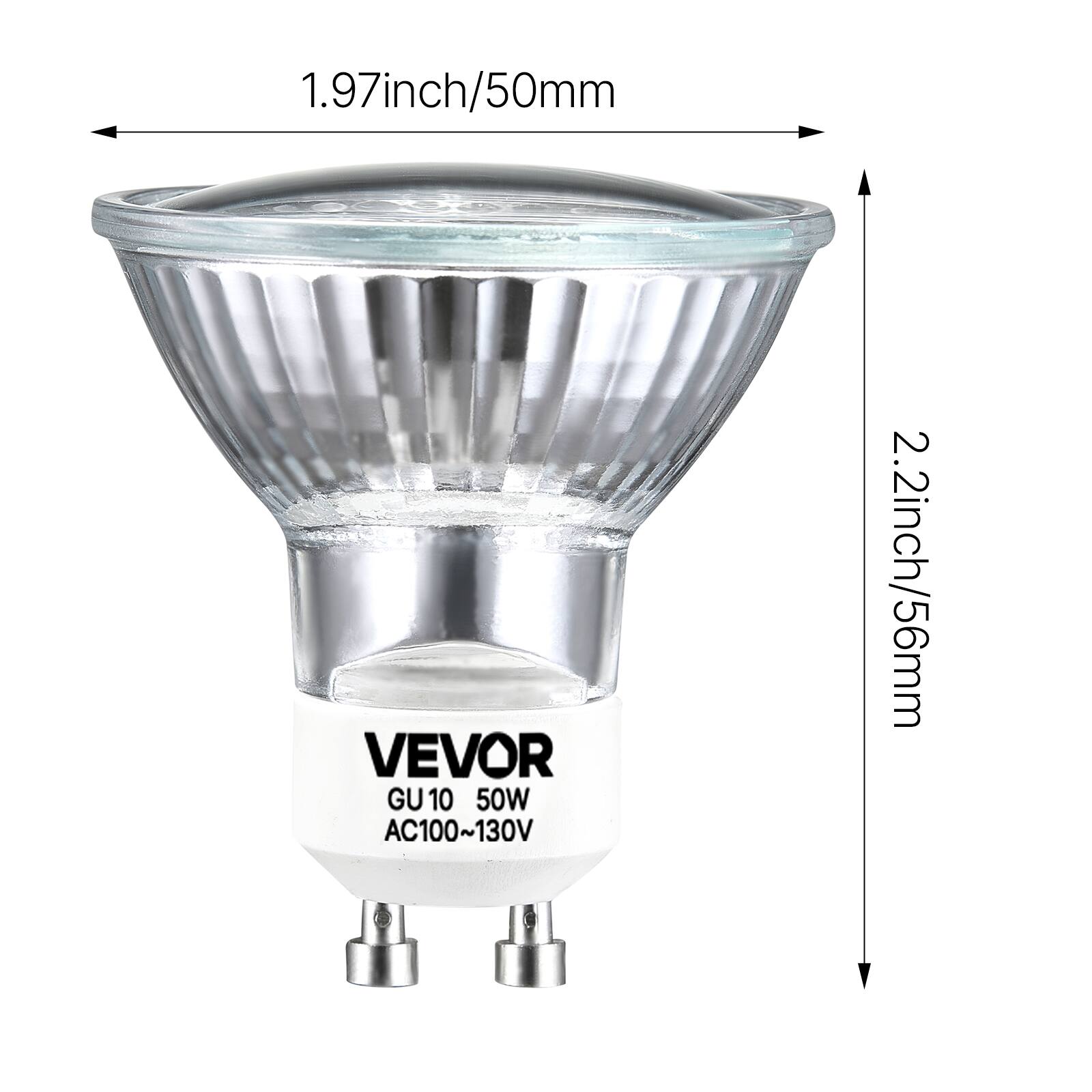 1.97 inch/50mm VEVOR GU10 50W AC100~130V 2.2 inch/56mm