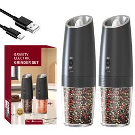 COWIN - Electric Salt and Pepper Grinder Set Rechargeable Automatic Salt and Pepper Shakers Larger Hopper - Black