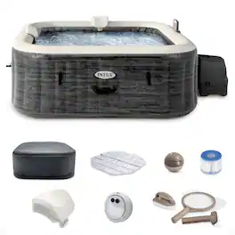 Intex - PureSpa Plus Inflatable Square Hot Tub Spa with Maintenance Accessory Kit - Gray