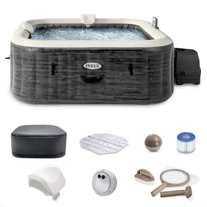 Front. Intex - Intex PureSpa Plus Inflatable Square Hot Tub Spa with Maintenance Accessory Kit - Gray.