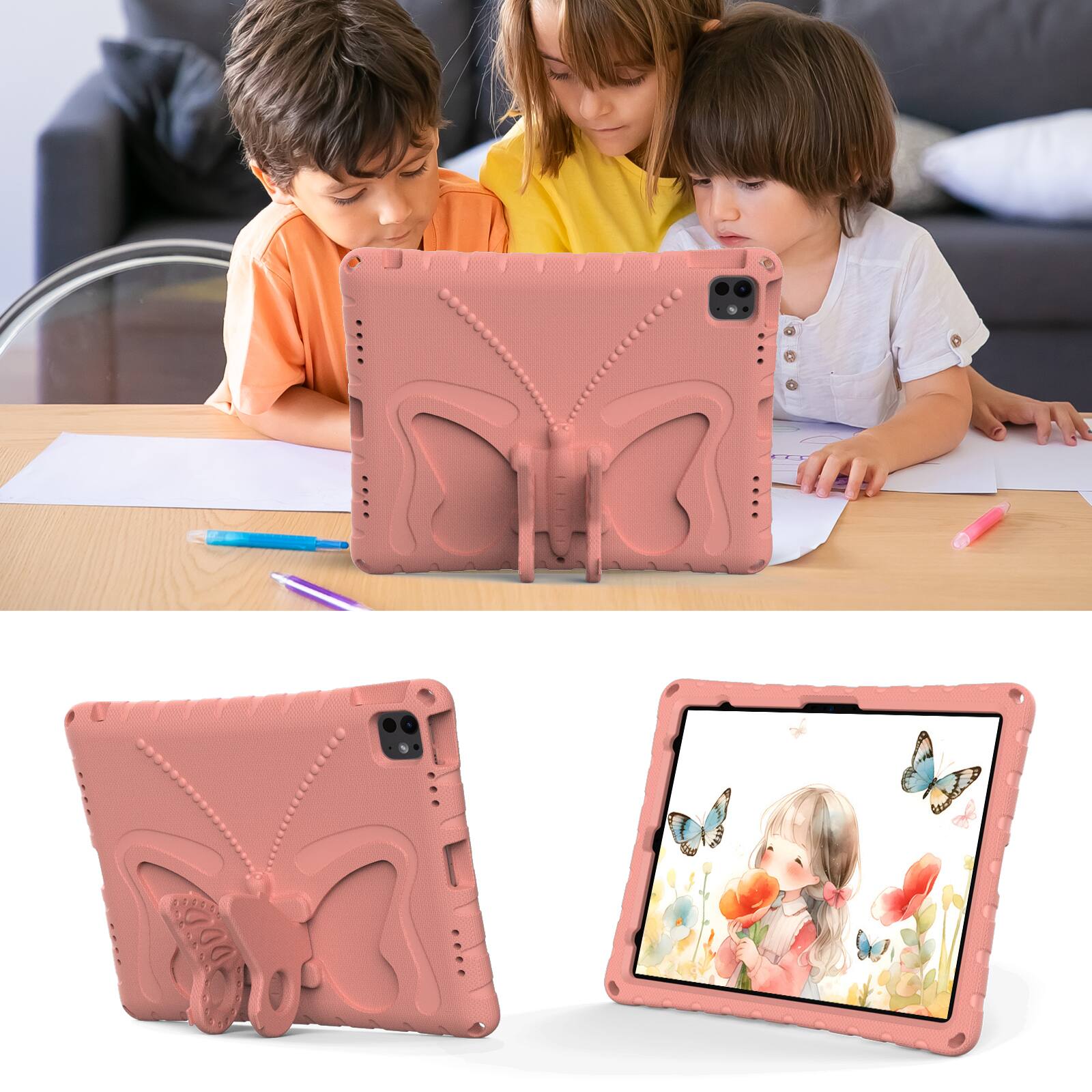 Alt View 2. Dteck - Kids Case for Apple iPad Air (M4) 13" 2026 and 12.9-inch iPad Pro 2018/2020/2021/2022,Shockproof EVA Stand Cover+Strap - Lightpink.