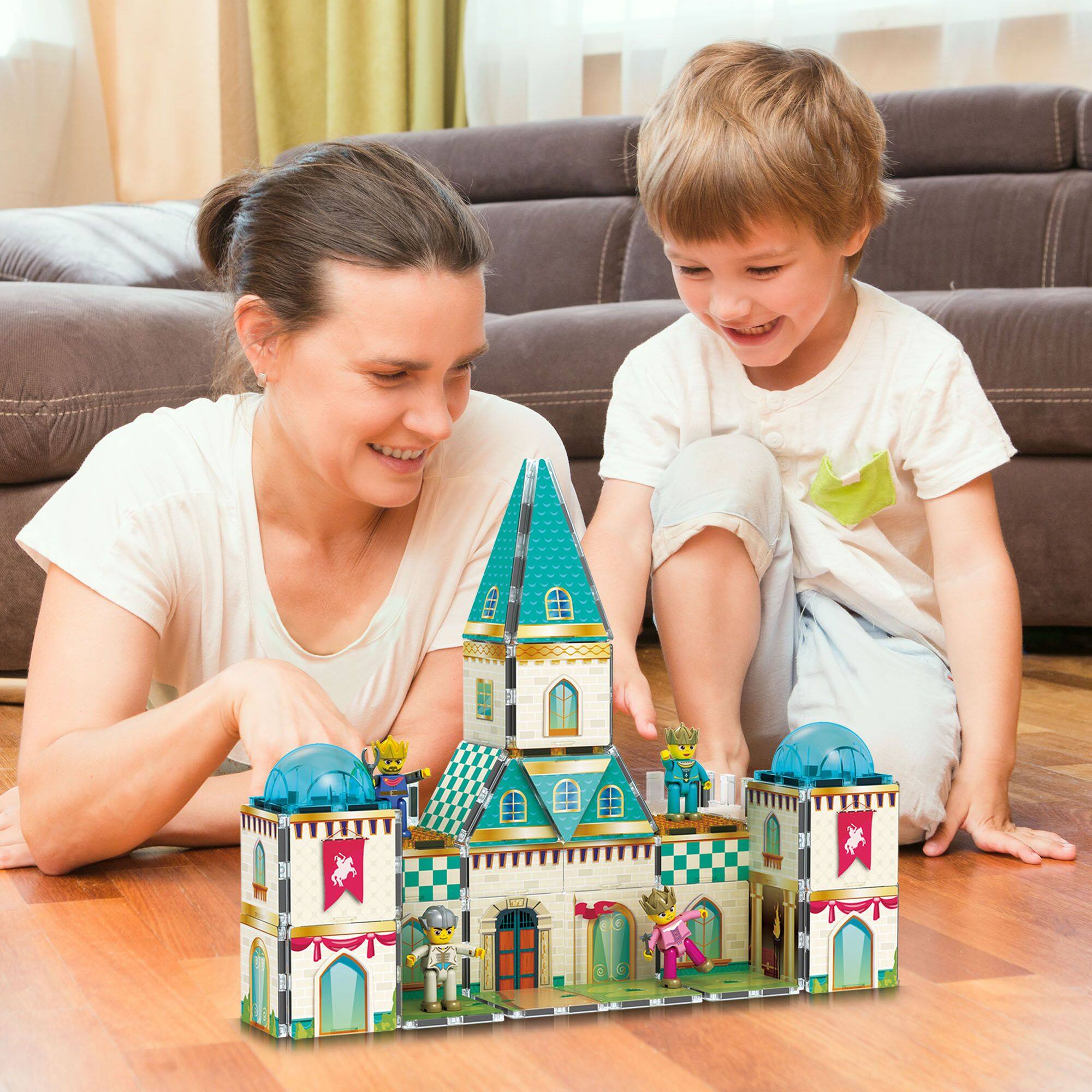 Alt View 3. PicassoTiles - PicassoTiles 70 PC Medieval Castle Themed, Magnetic Tiles, Magnetic Building Blocks Kids 3+.