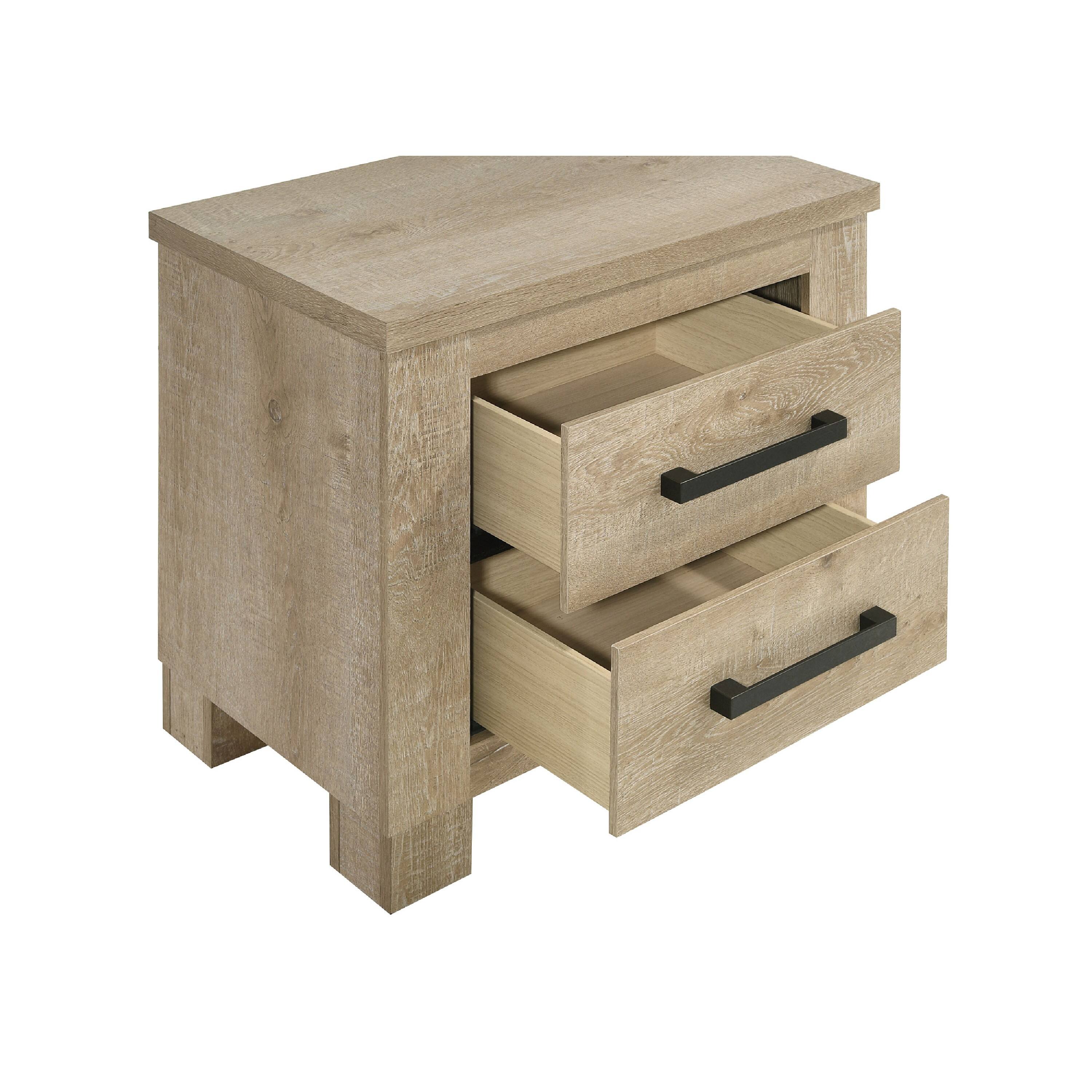 Alt View 4. Manhattan Lane - Tyna Nightstand with 2 Drawer, Metal, Weathered Oak Wood 26 Inch - Weathered Oak Beige.