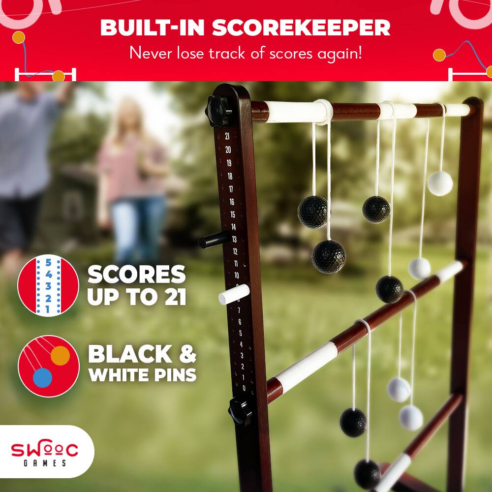 BUILT-IN SCOREKEEPER  
Never lose track of scores again!  

SCORES UP TO 21  
BLACK & WHITE PINS  

SWEC GAMES