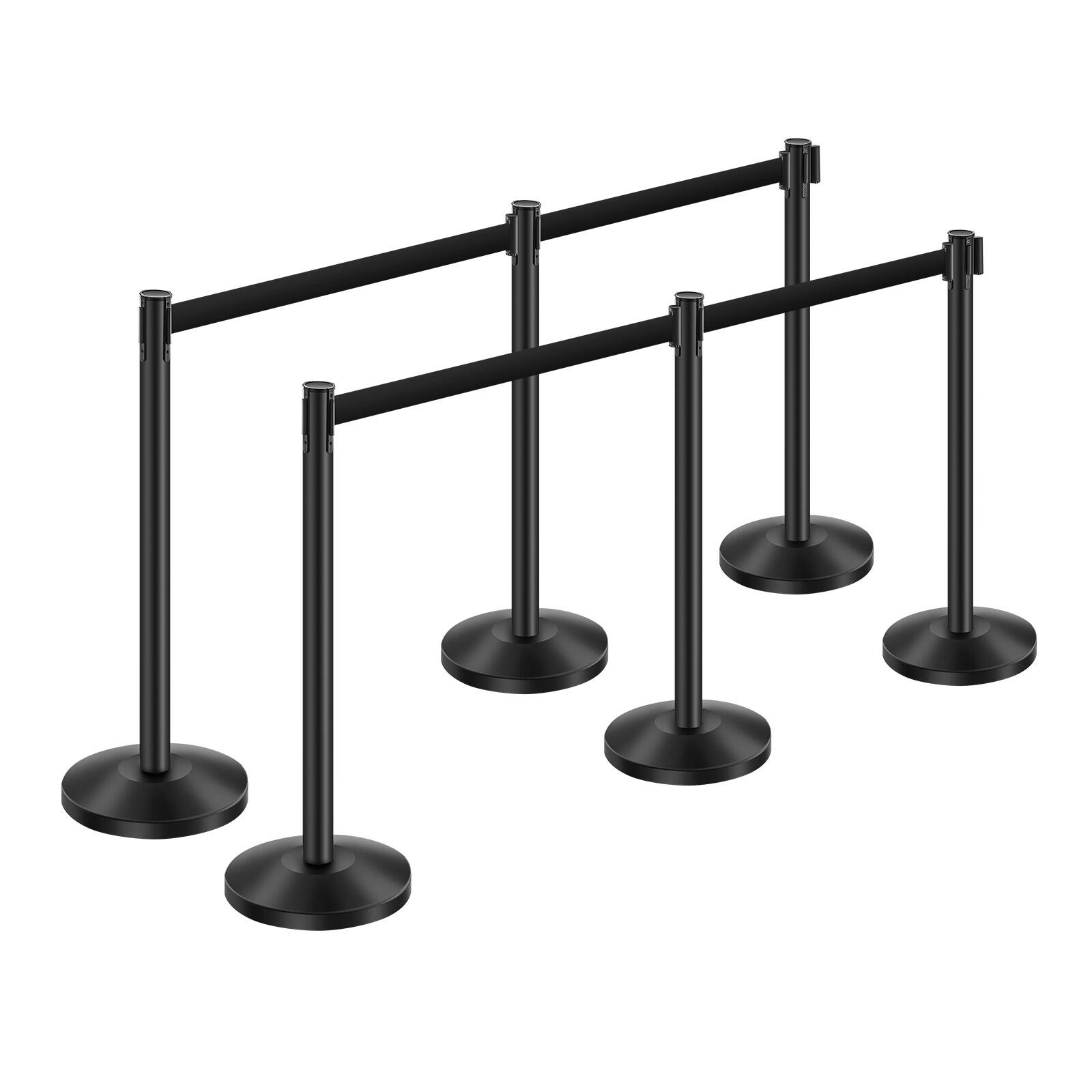 Alt View 5. VEVOR - Stanchion Post, 6 Pcs Stanchions with Retractable Belts, Carbon Steel Black Stanchions Queue with Sand Injection Hollow - Black.