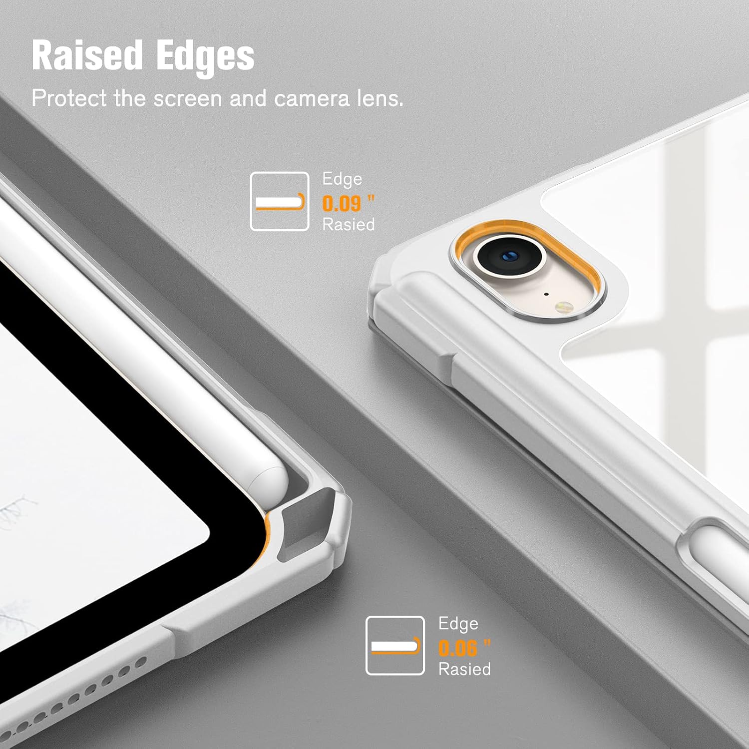 Raised Edges Protect the screen and camera lens.

Edge 0.09" Raised

Edge 0.06" Raised