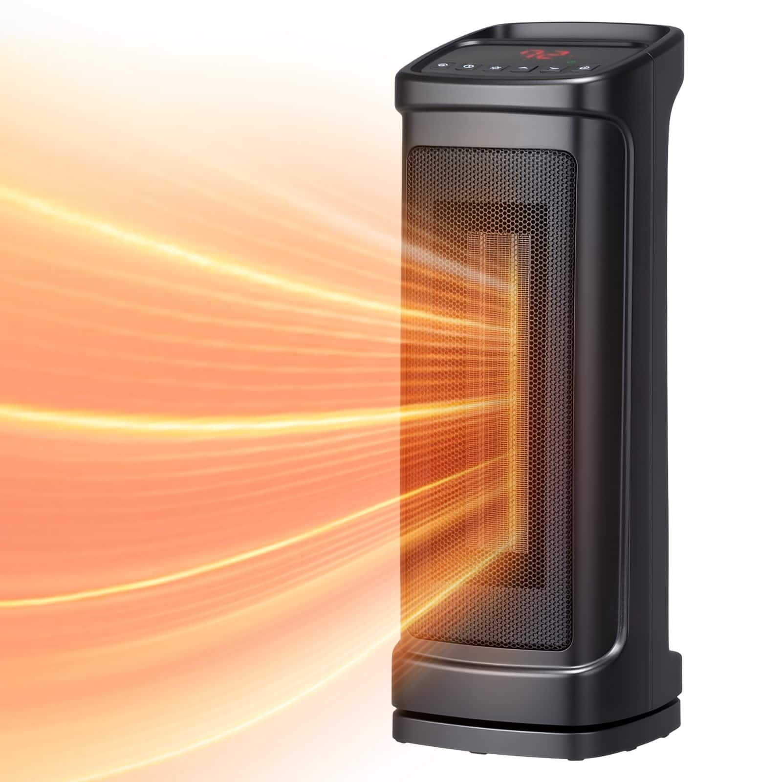 Winado - 17" 1500W Portable Electric Heater with 3 Heat Settings, 70° Oscillation, Timer, Remote Control, Tip-Over Switch - Black