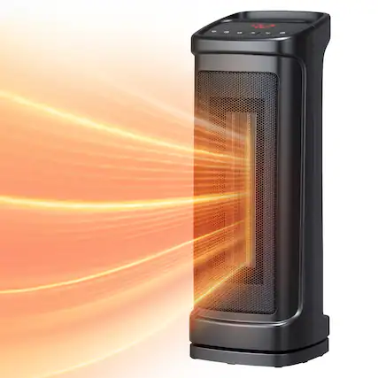 Front. Winado - 17" 1500W Portable Electric Heater with 3 Heat Settings, 70° Oscillation, Timer, Remote Control, Tip-Over Switch - Black.