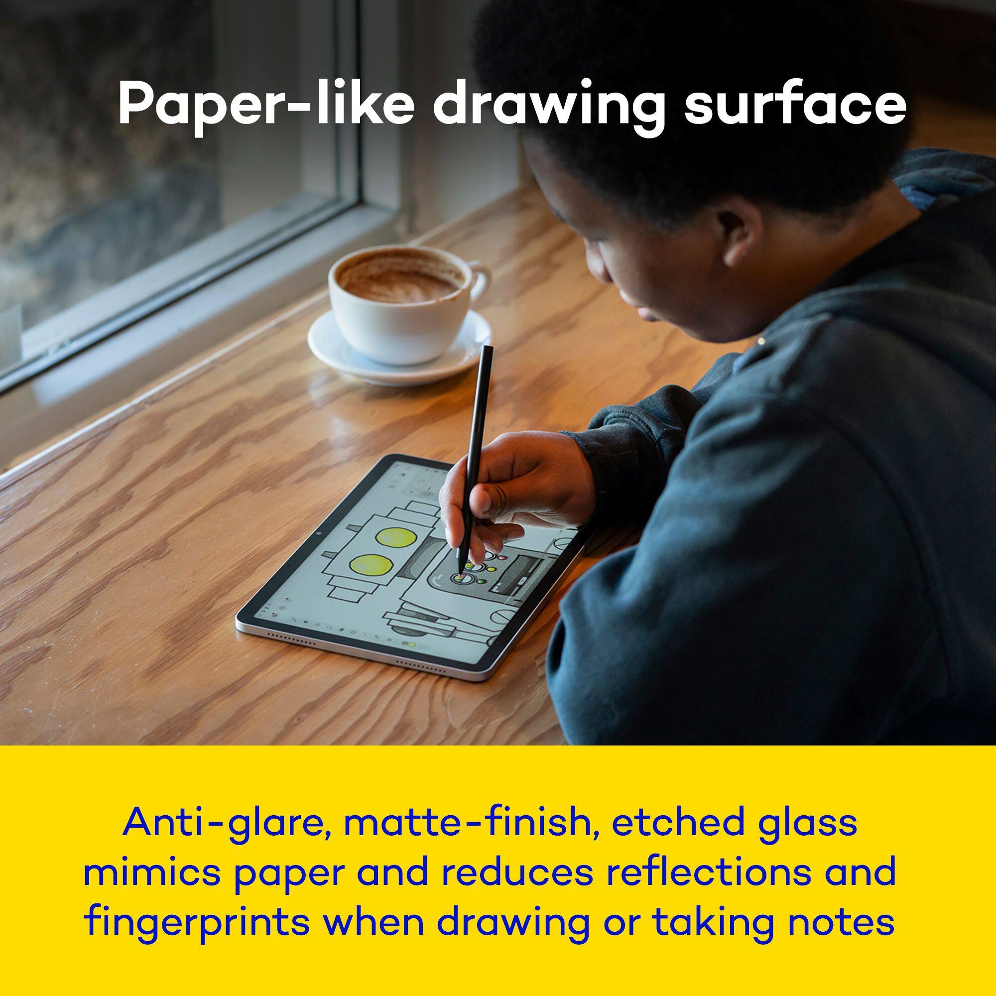 Paper-like drawing surface

Anti-glare, matte-finish, etched glass mimics paper and reduces reflections and fingerprints when drawing or taking notes.