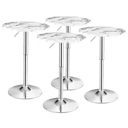 Costway - 4PCS Round Bistro Bar Table Height Adjustable 360-degree Swivel - White