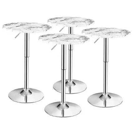 Front. Costway - 4PCS Round Bistro Bar Table Height Adjustable 360-degree Swivel - White.