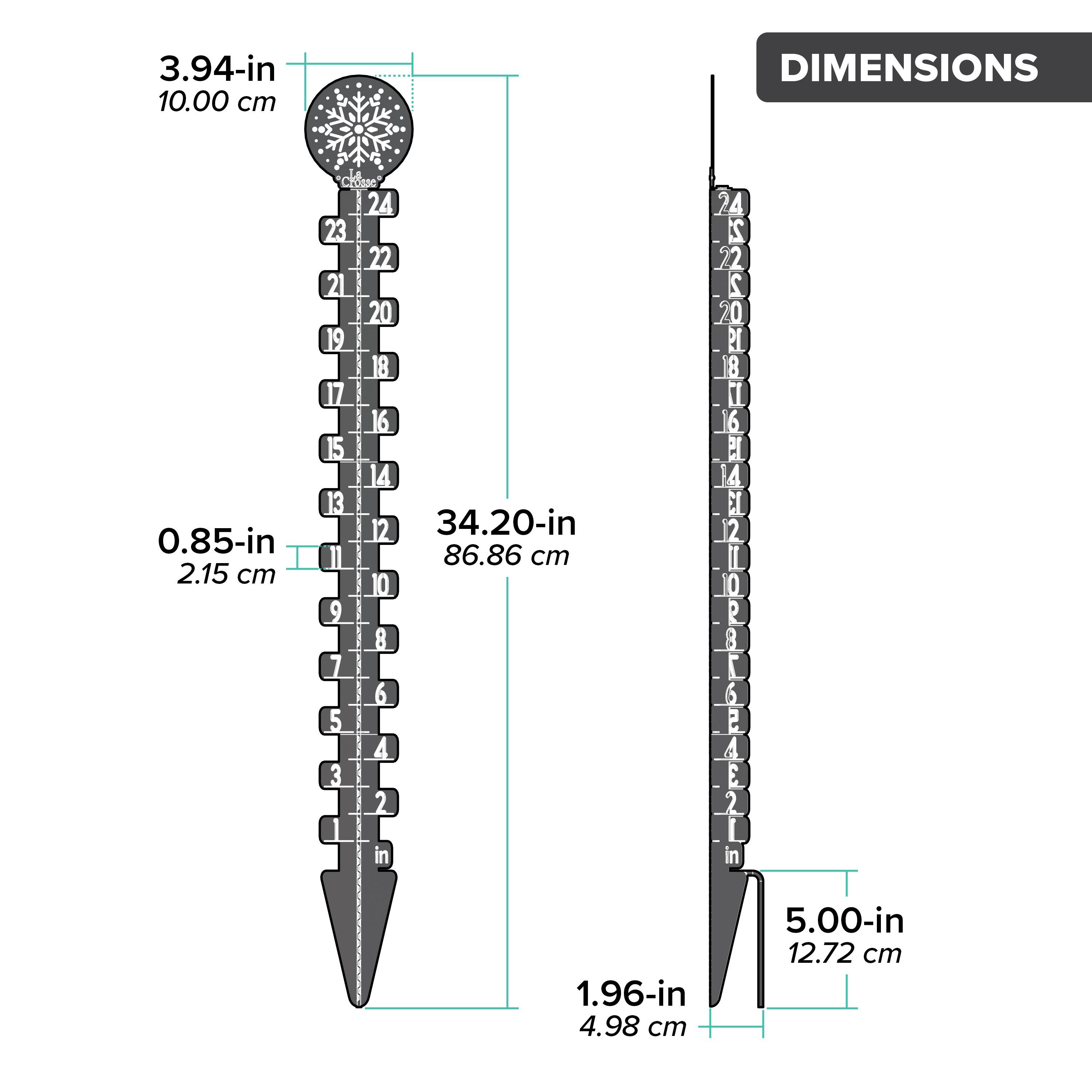 3.94-in 10.00 cm  
0.85-in 2.15 cm  
34.20-in 86.86 cm  
1.96-in 4.98 cm  
5.00-in 12.72 cm
