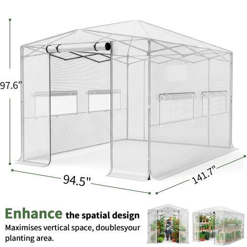 97.6" 94.5" 141.7"  
Enhance the spatial design  
Maximises vertical space, doubles your planting area.