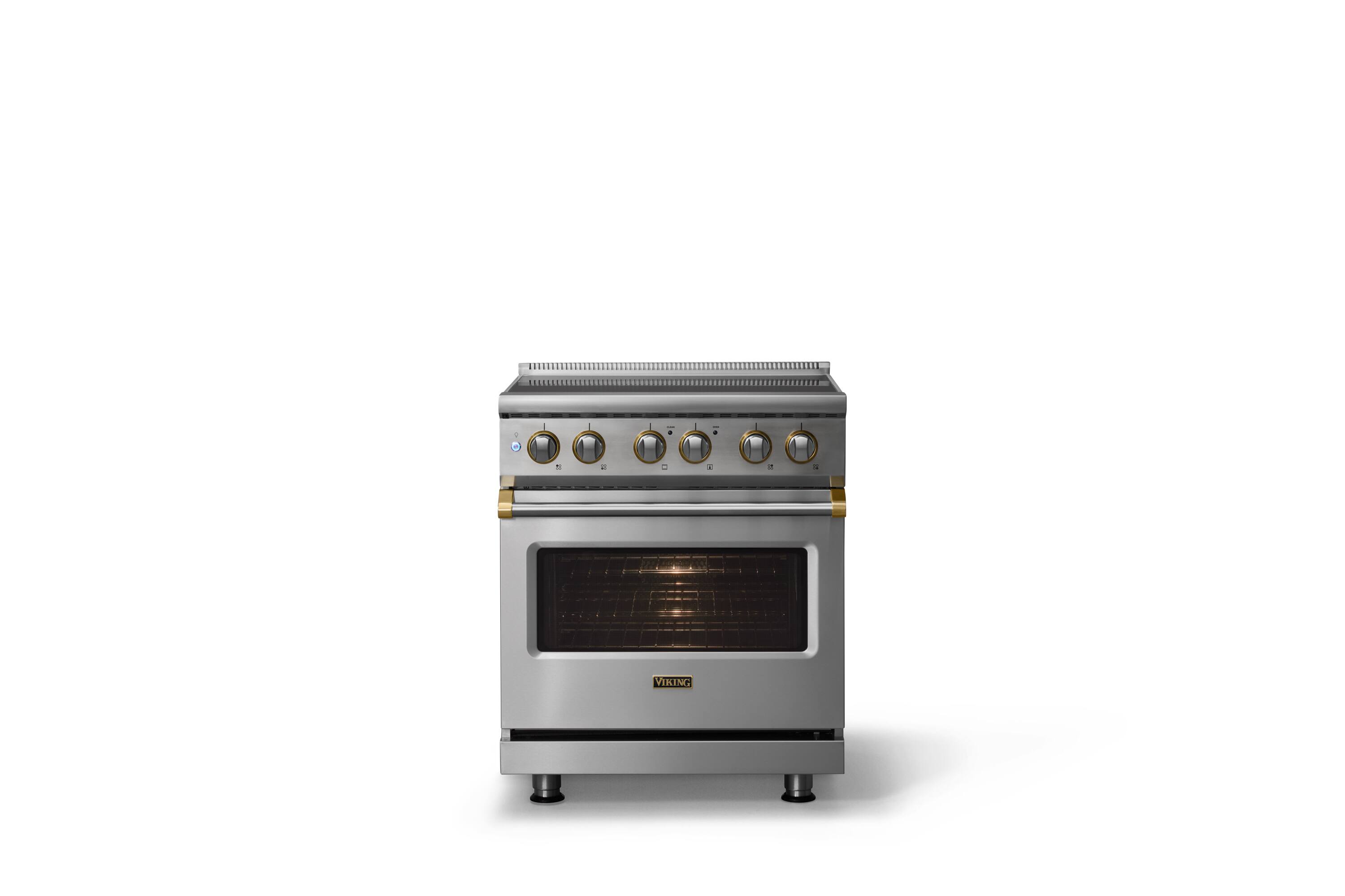 Alt View 1. Viking - 30"W. 4.7 Cu.Ft. Pro5S 4 Element Freestanding Electric Induction Convection Range - Stainless Steel/Brushed Brass - Stainless Steel.
