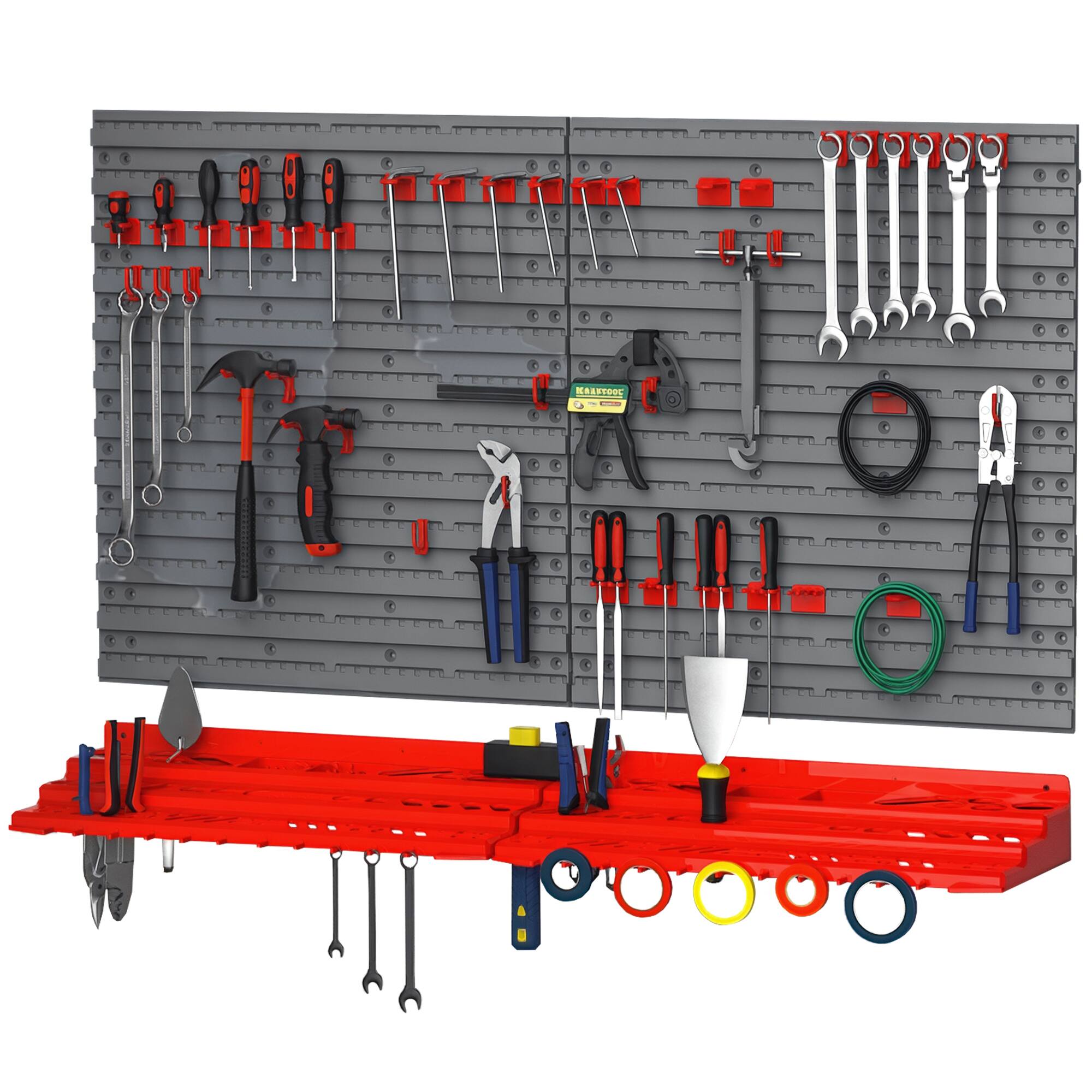 Durhand - 54 Pieces Pegboard and Shelf Tool Organizer, Wall Mounted DIY Garage Storage with 50 Hooks - Gray