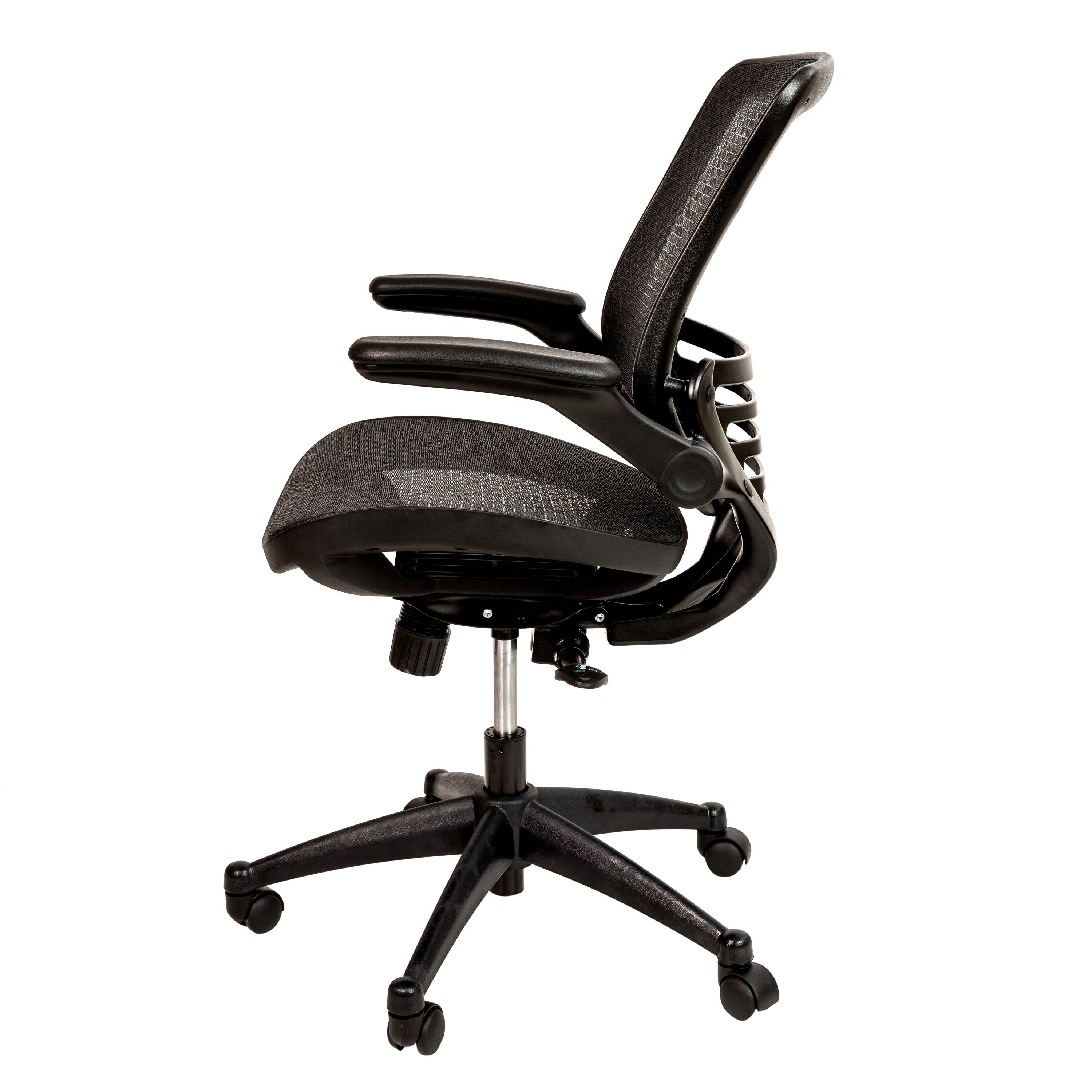 Alt View 6. Emma + Oliver - Mid-Back Transparent Mesh Executive Swivel Office Chair with Flip-Up Arms - Black Mesh/Black Frame.