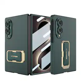 Dteck - for Samsung Galaxy Z Fold8 Rugged Case with Built-in Screen Protector,Slim Magnetic Foldable Wristband Cover+Kickstand - Darkgreen