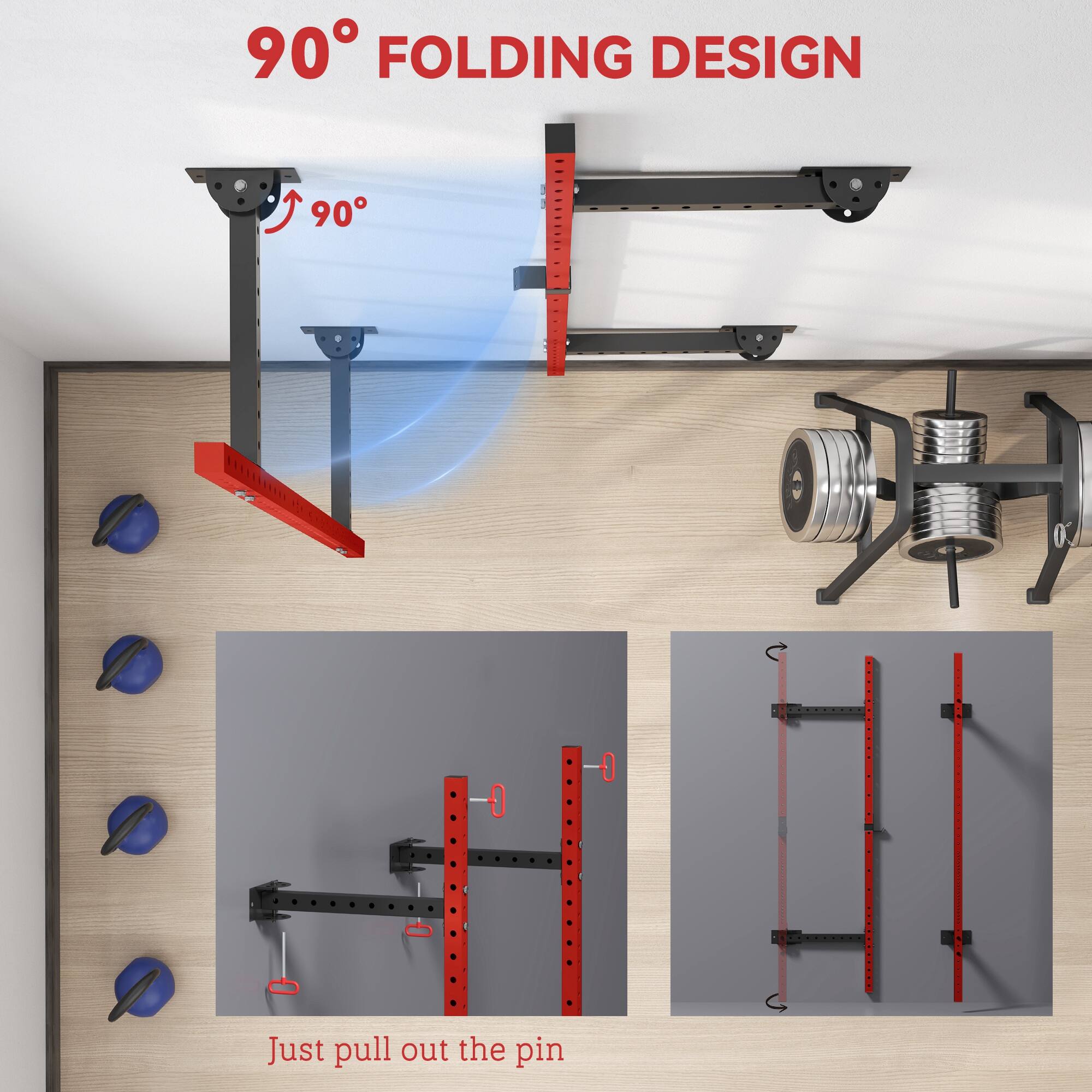 90° FOLDING DESIGN

Just pull out the pin