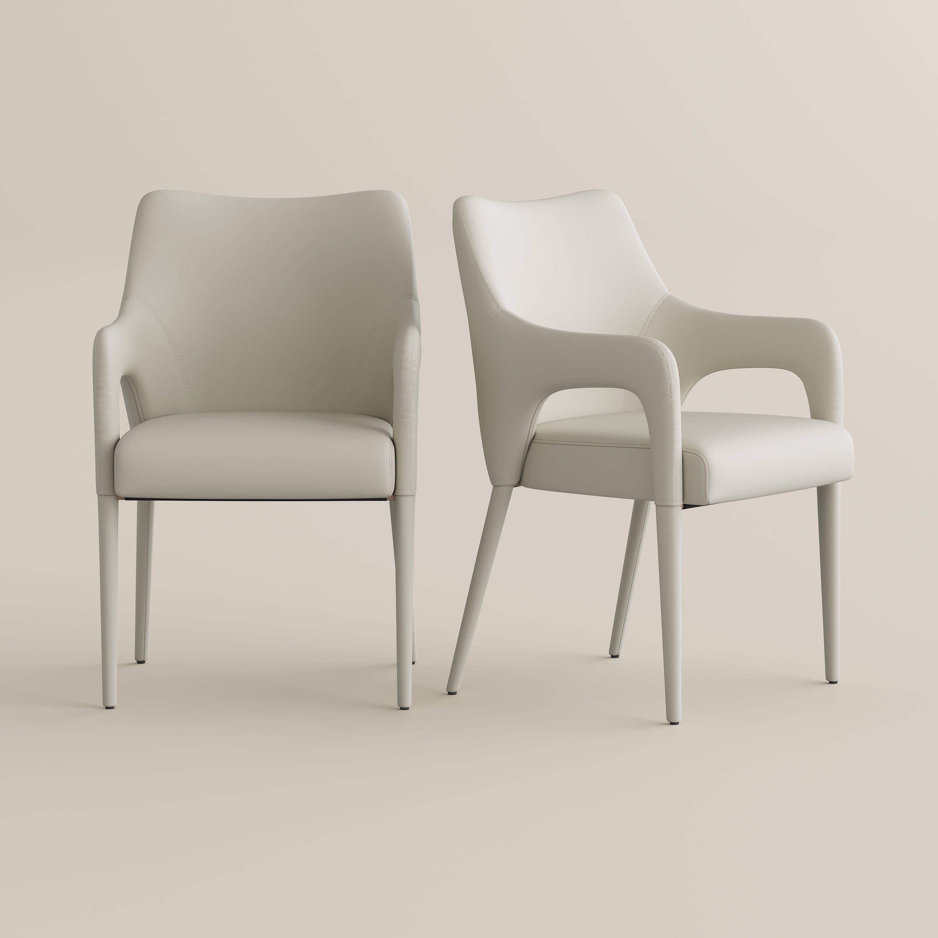 Alt View 5. POVISON - Modern Leather Dining Chairs with Arms Set of 2, Upholstered Dining Chairs, Accent Chairs for Living Room, Beige - Beige.