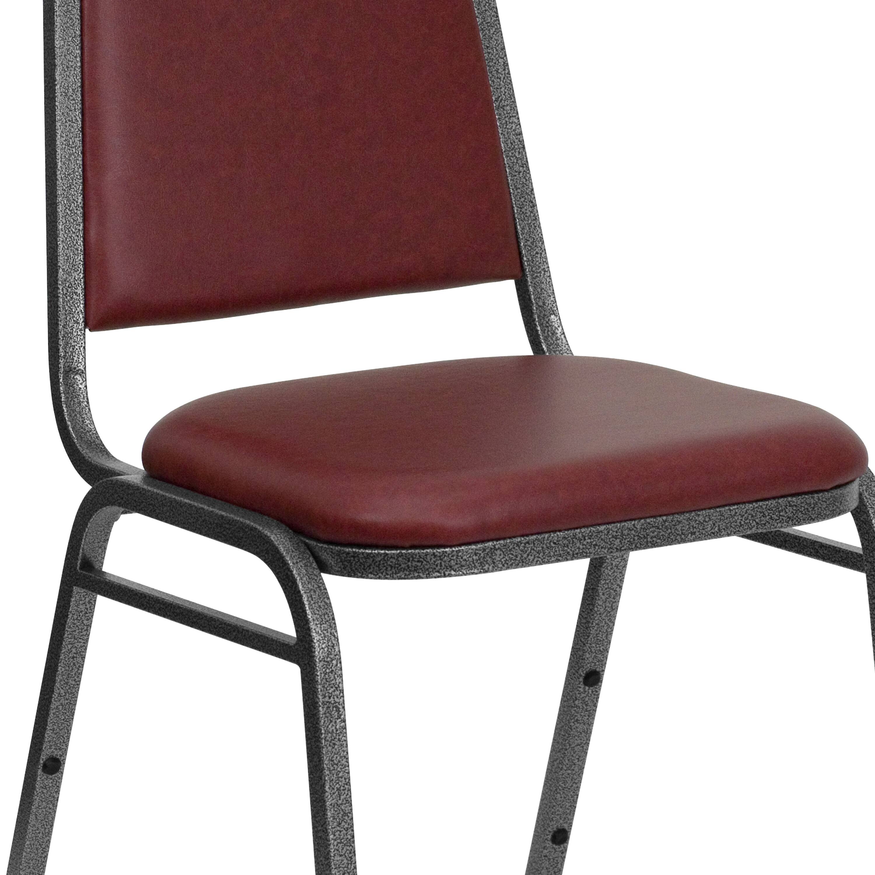 Alt View 9. Emma + Oliver - 4 Pack Trapezoidal Back Stacking Banquet Chair - Burgundy Vinyl/Silver Vein Frame.