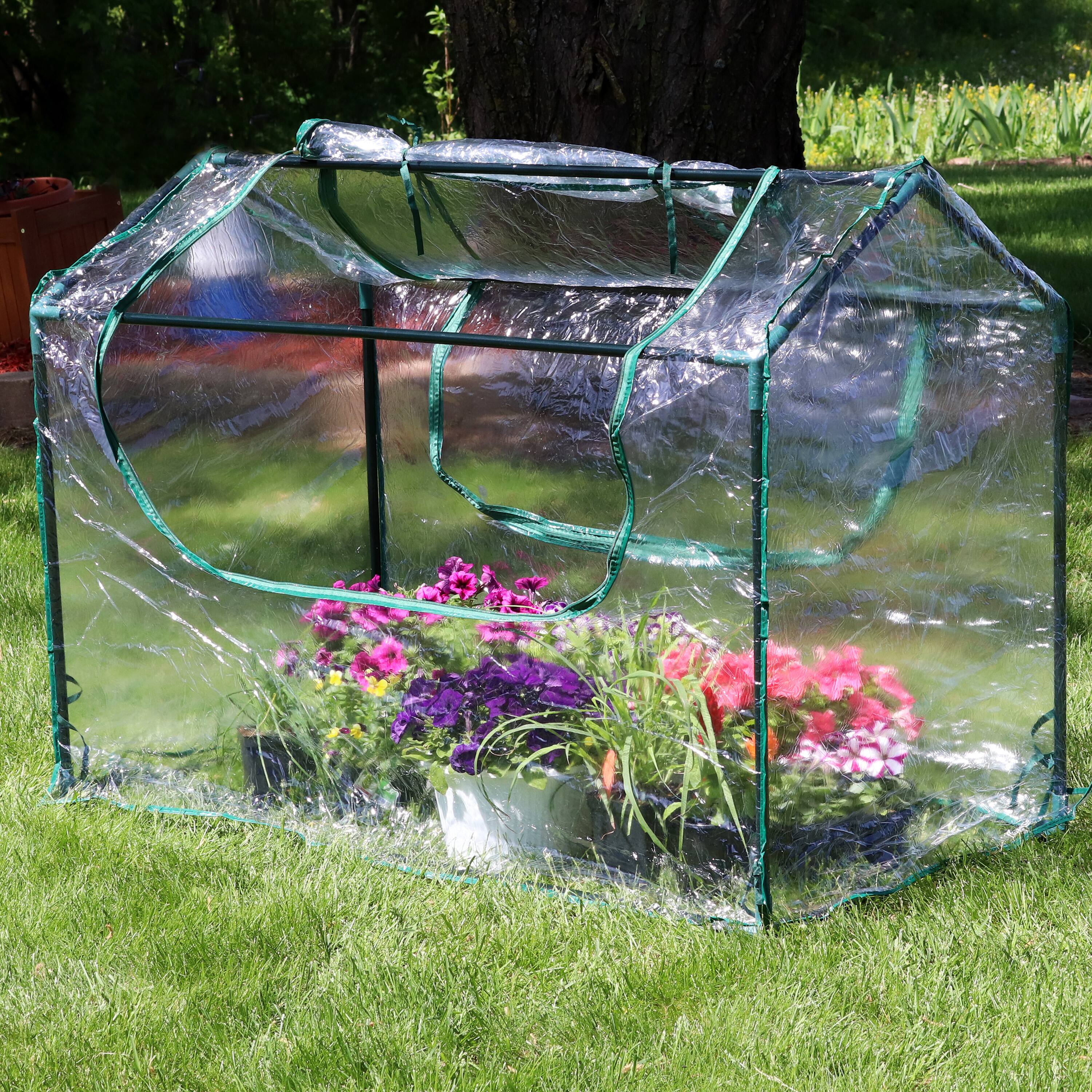 Alt View 3. Sunnydaze - 4 x 2 ft Iron PVC Panel Mini Greenhouse with 2 Doors - Clear.