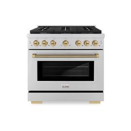 ZLINE - Autograph 36 in. 5.2 Cu. Ft. Freestanding Paramount Gas Range in Stainless Steel with Champagne Bronze Helix Handle - Stainless Steel