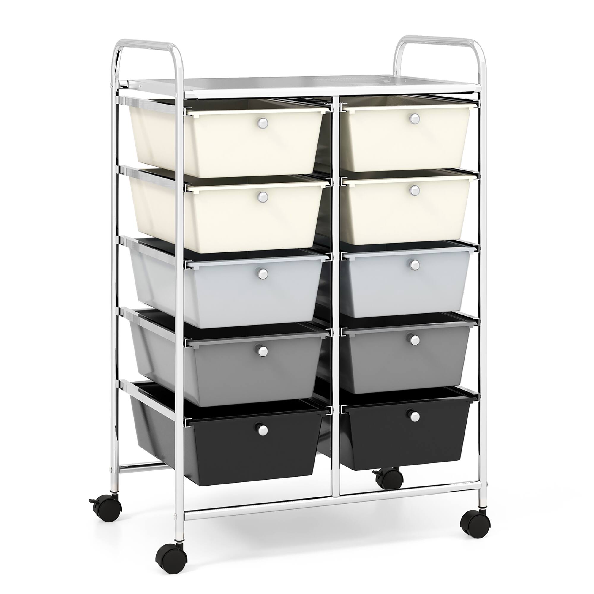 Gymax - 10-Drawer Rolling Storage Cart Tools Scrapbook Paper Organizer on Wheels - Grey Gradient