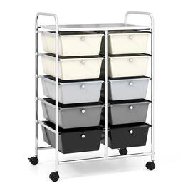 Gymax - 10-Drawer Rolling Storage Cart Tools Scrapbook Paper Organizer on Wheels - Grey Gradient