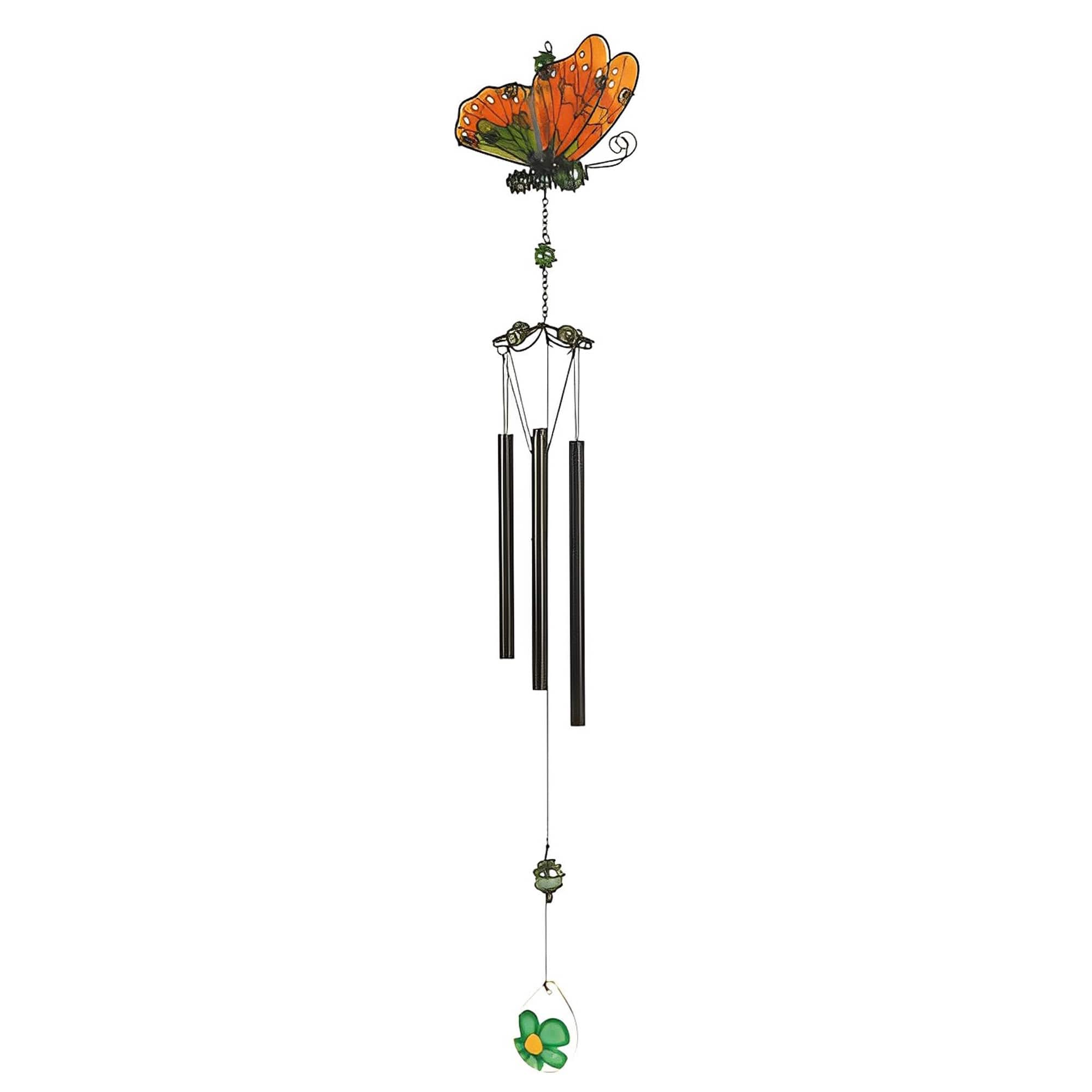 Front. FC Design - FC Design 35" Long Yellow Butterfly Wind Chime with Black Gem Outdoor Patio or Garden Hanging Decoration - Multi-Color.