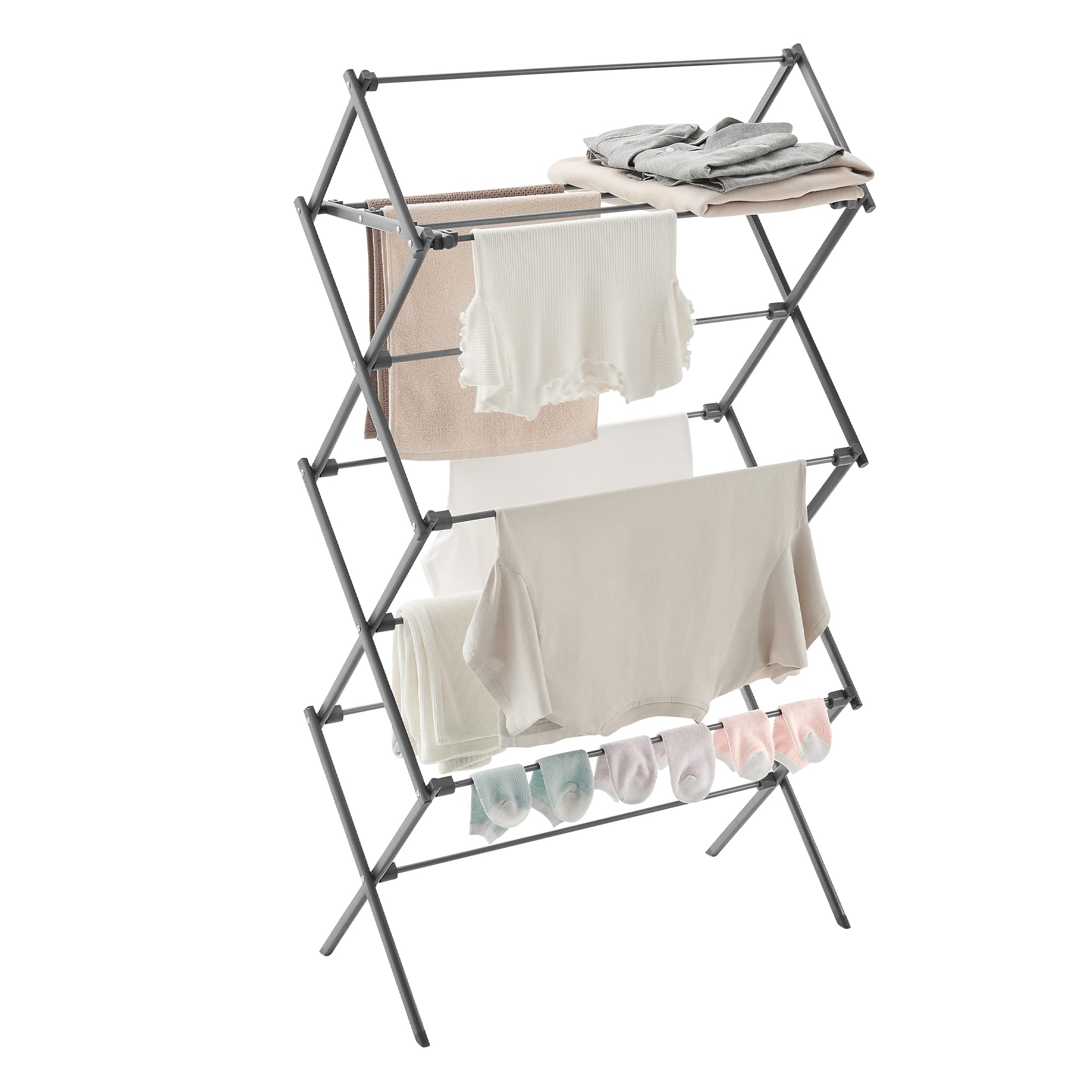 Songmics Home - Foldable Clothes Drying Rack, Laundry Drying Rack, Clothes Airer, Steel Frame, 14.6 x 29.5 x 53.2 Inches, Easy Assembly - Gray